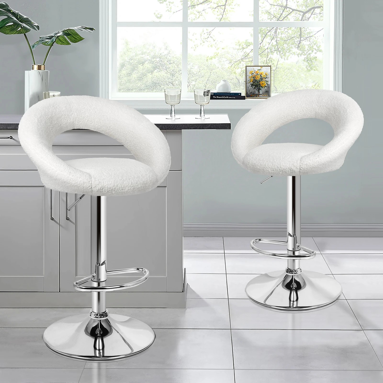 6 Alfordson 4x Bar Stools Ovadia Kitchen Swivel Chair Boucle Gas Lift - White, 6 of 8