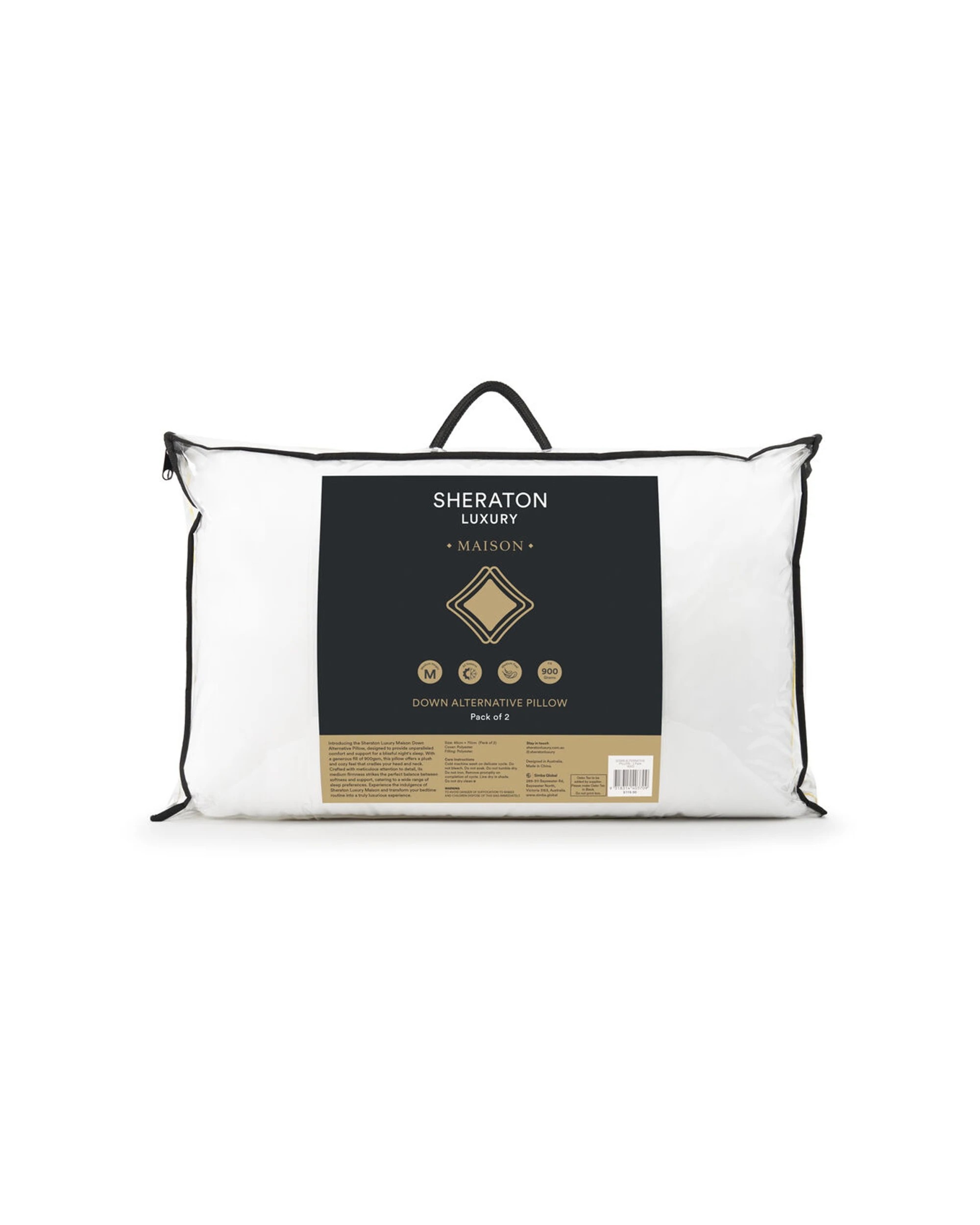 1 Sheraton Luxury 2 Pack Down Alternative Microfibre Pillow 900 Gram Fill 45x70cm
 - White, 1 of 4