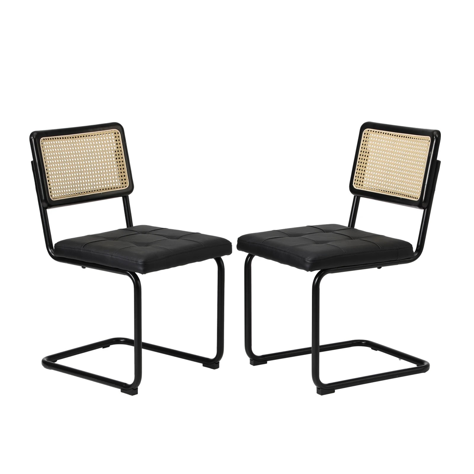 1 Oikiture 2x Rattan Dining Chair Cesca Replica Cantilever Pu Leather Padded
 - Black, 1 of 10