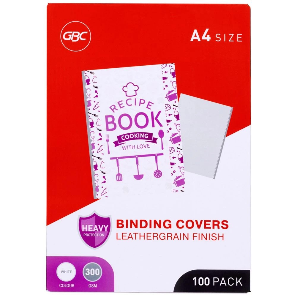 1 GBC A4 Back Binding Cover Leathergrain White 100 Pack, 1 of 3