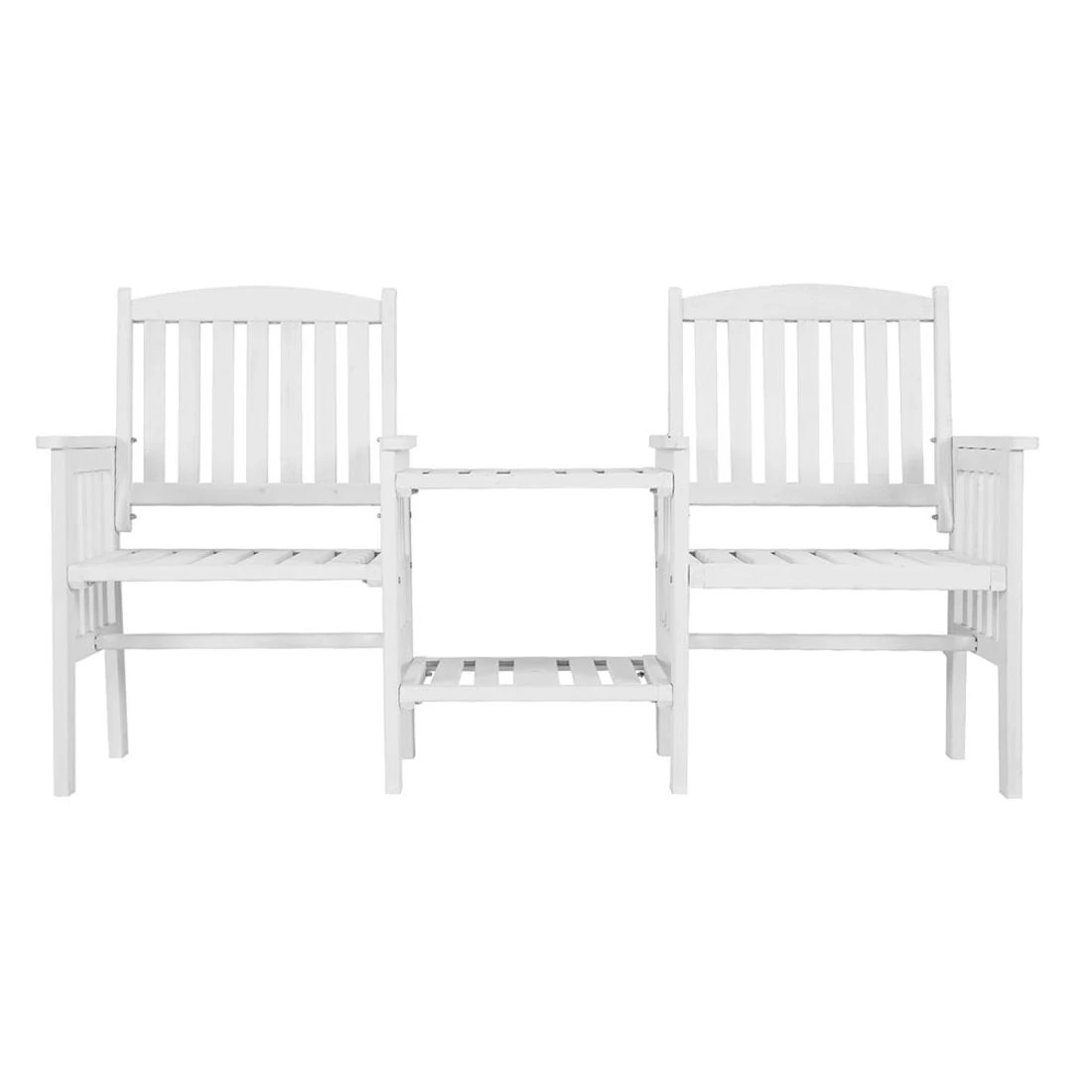 4 Gardeon Outdoor Garden Bench Loveseat Wooden Table Chairs Patio Furniture - White, 4 of 7