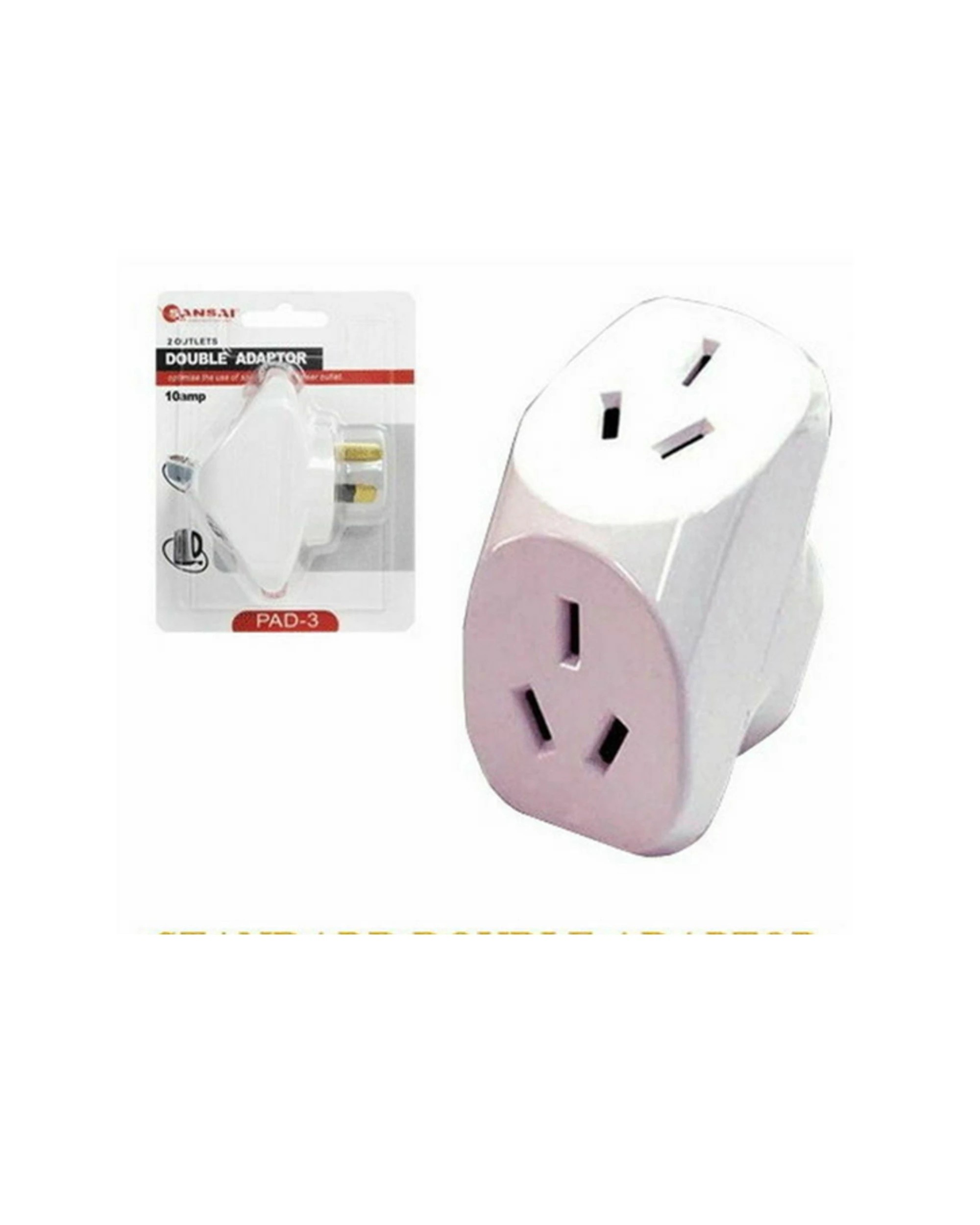 2 2x Sansai 10 Amp Double Adaptor Home Adapter Plug Socket Outlet Angled Splitter - White, 2 of 2