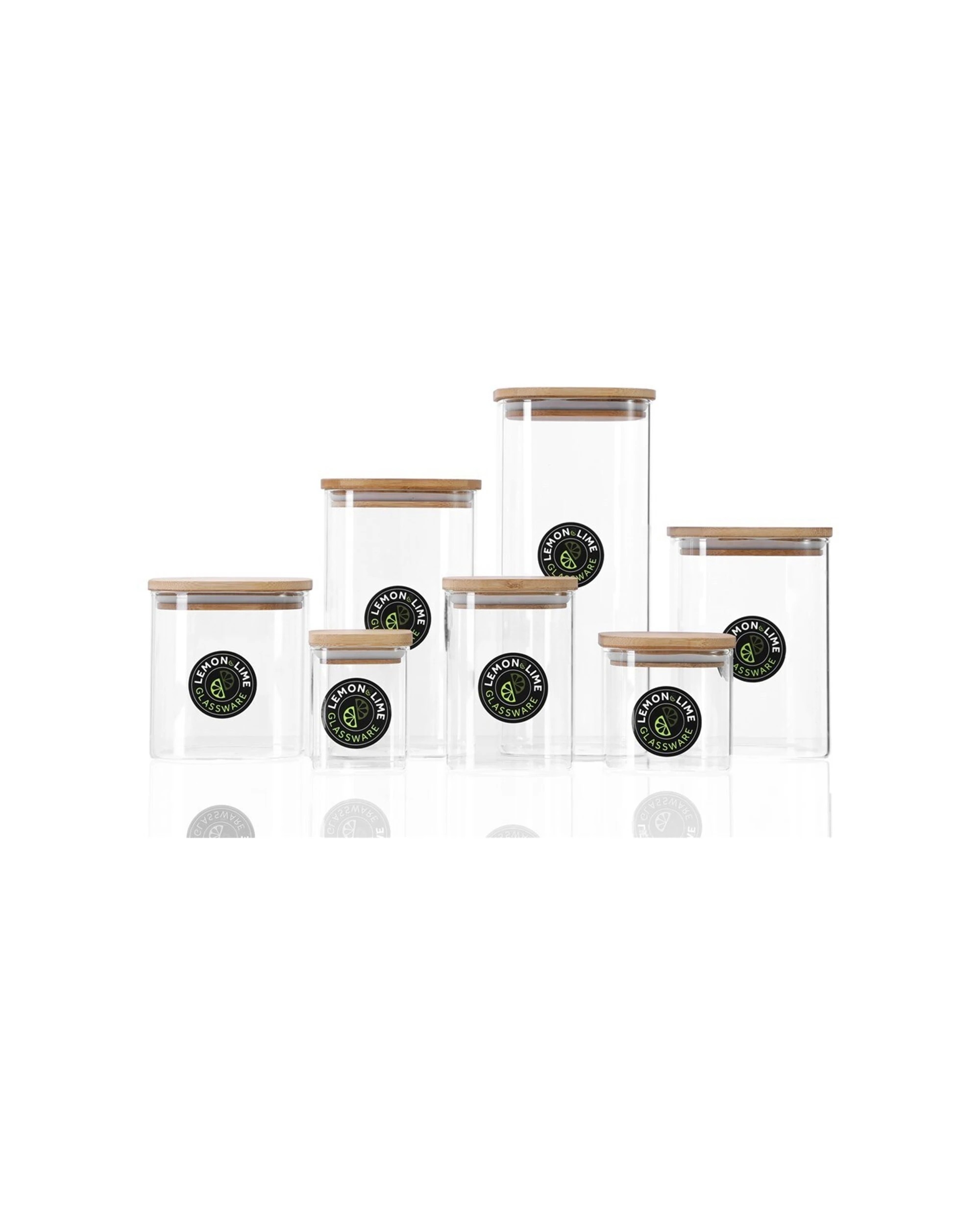 5 Lemon & Lime Camden Square Glass Jar 1.1l Bamboo Lid Kitchen Storage Container
 - Natural, 5 of 6