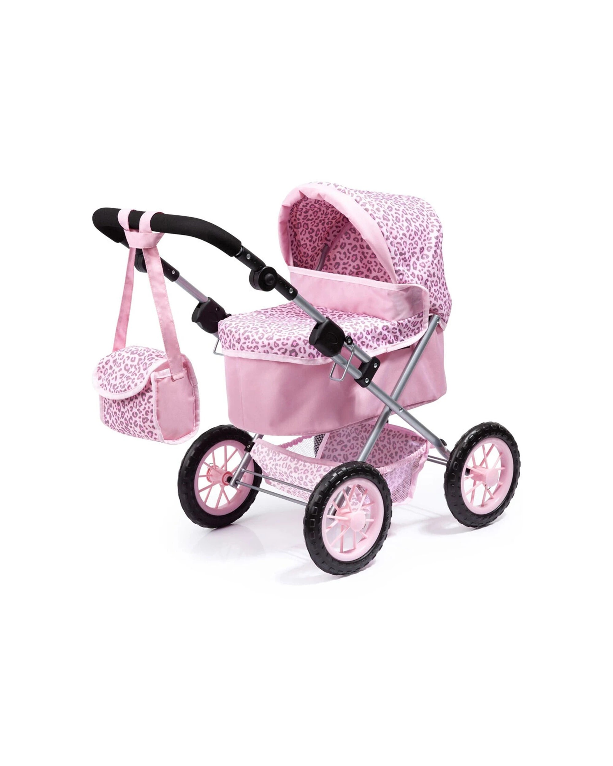 1 Bayer Leopard Print Pram Kids Toy For 46cm Dolls Adjustable Handle Basket Bag
 - Pink, 1 of 4