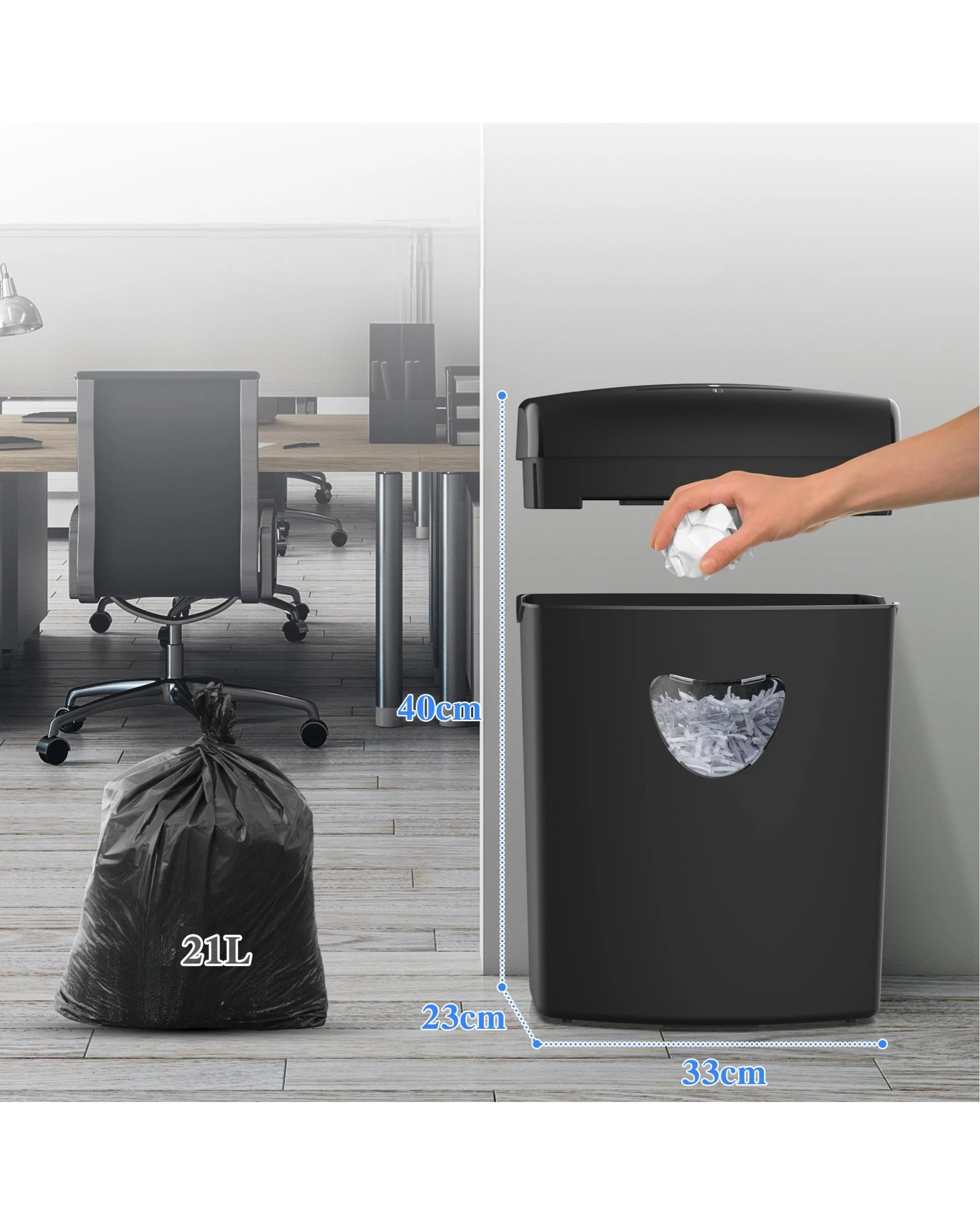 6 Advwin Paper Shredder Cross Cut P-4 Security, 10 Sheets, 21L Removable Bin - Black, 6 of 7