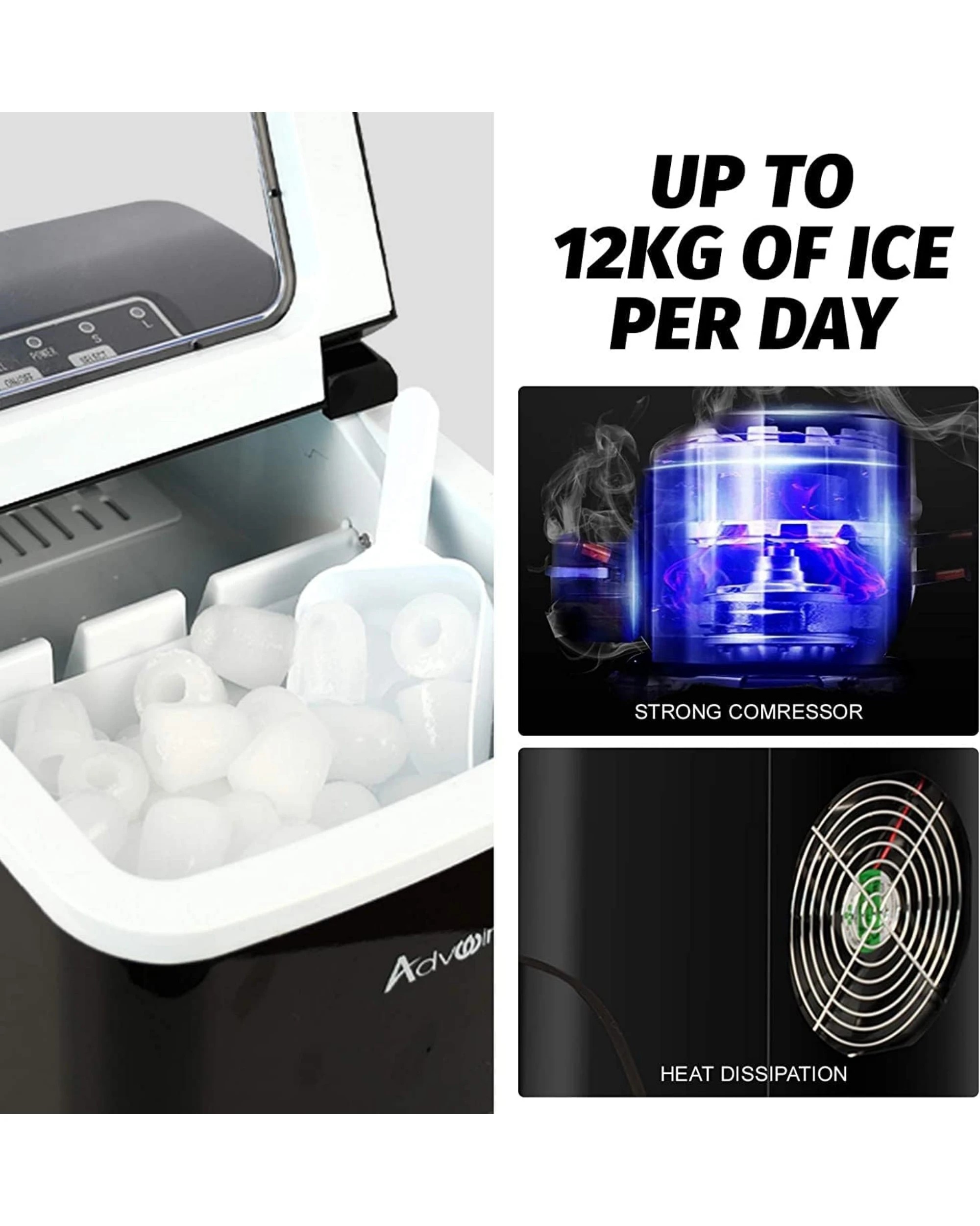 5 Advwin Portable Ice Maker Machine 12kg Black, 5 of 7