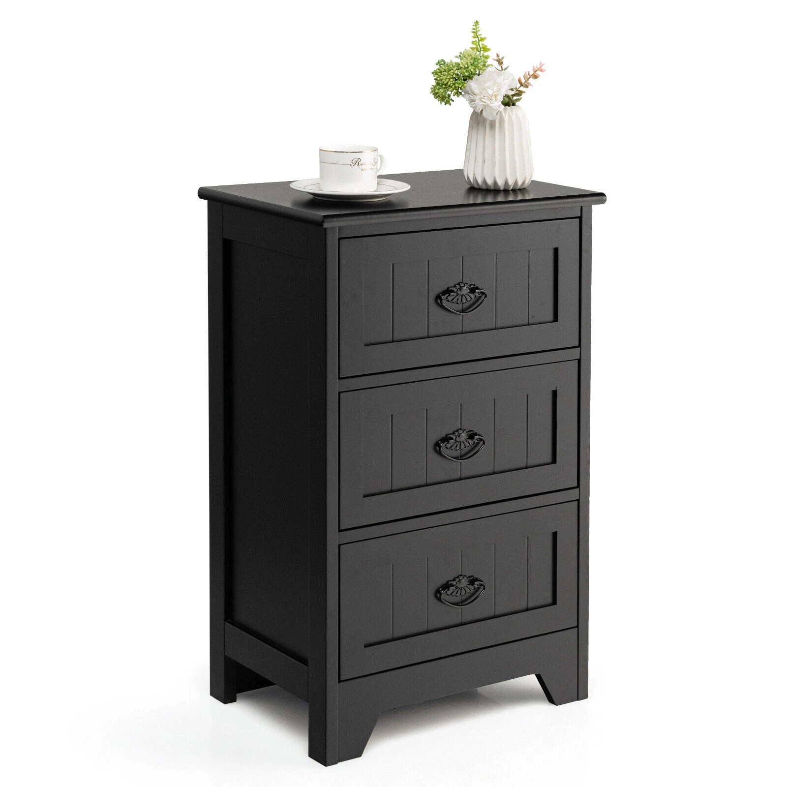 7 Costway 3 Drawers Bedside End Table Wood Nightstand, 7 of 8