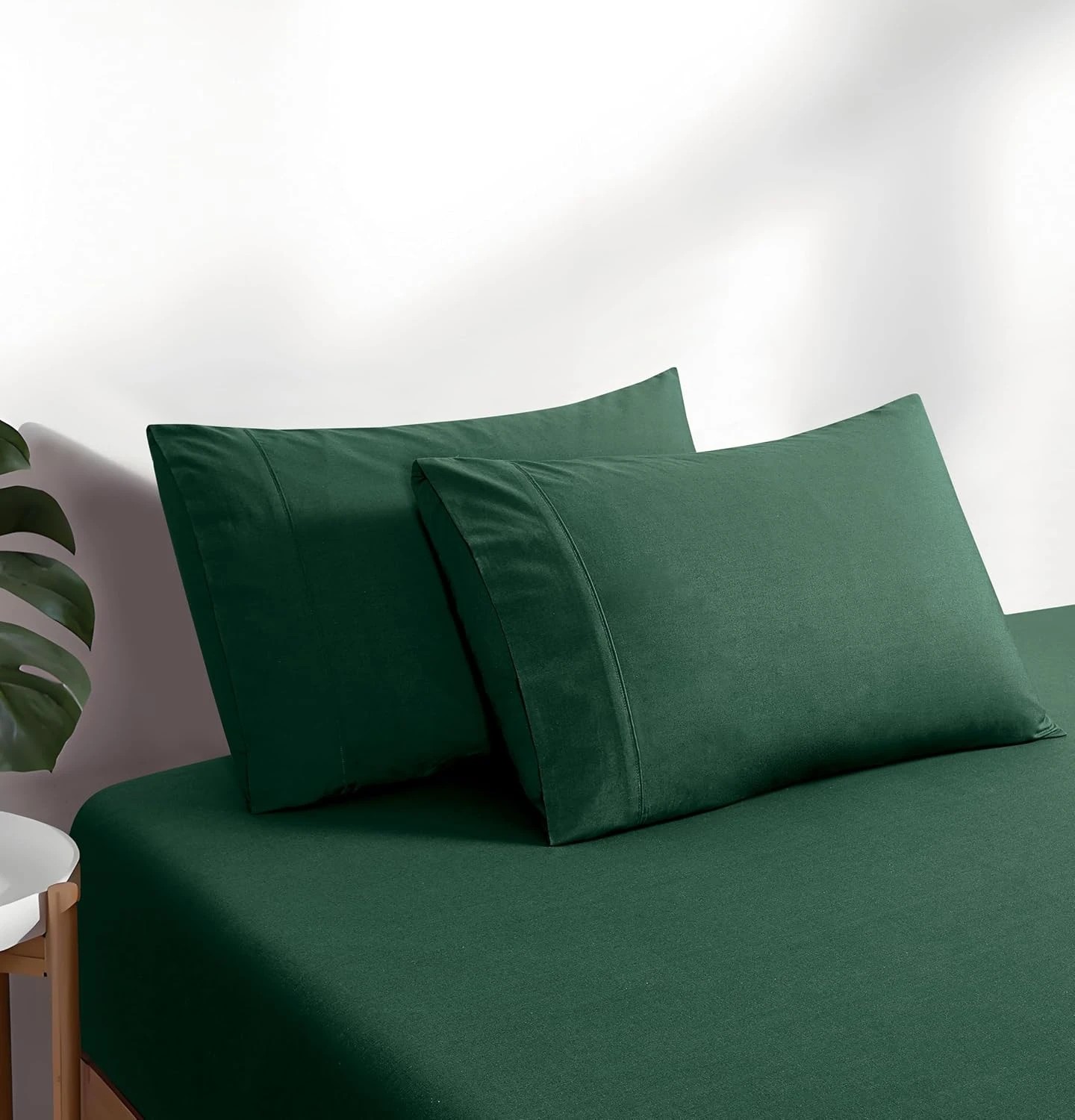 2 Gioia Casa Vintage Washed Cotton Fitted Sheet Set Soft Breathable - Double Bed - Forest Green, 2 of 4
