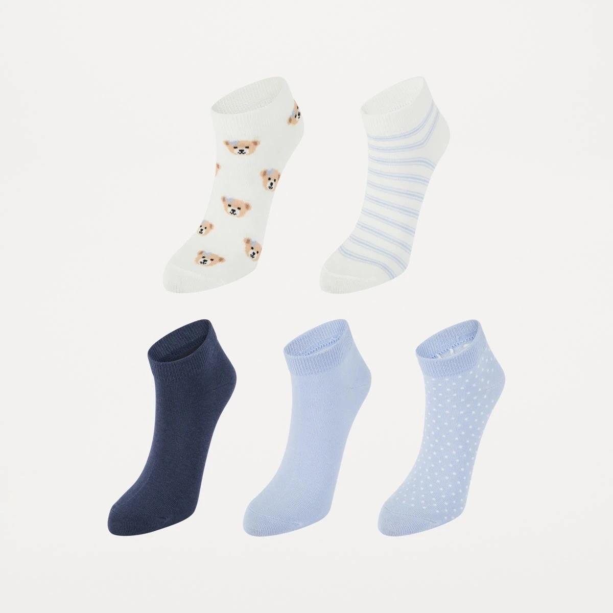 1 5 Pack Fashion Low Cut Socks BEAR STRIPE SPOT, 1 of 3