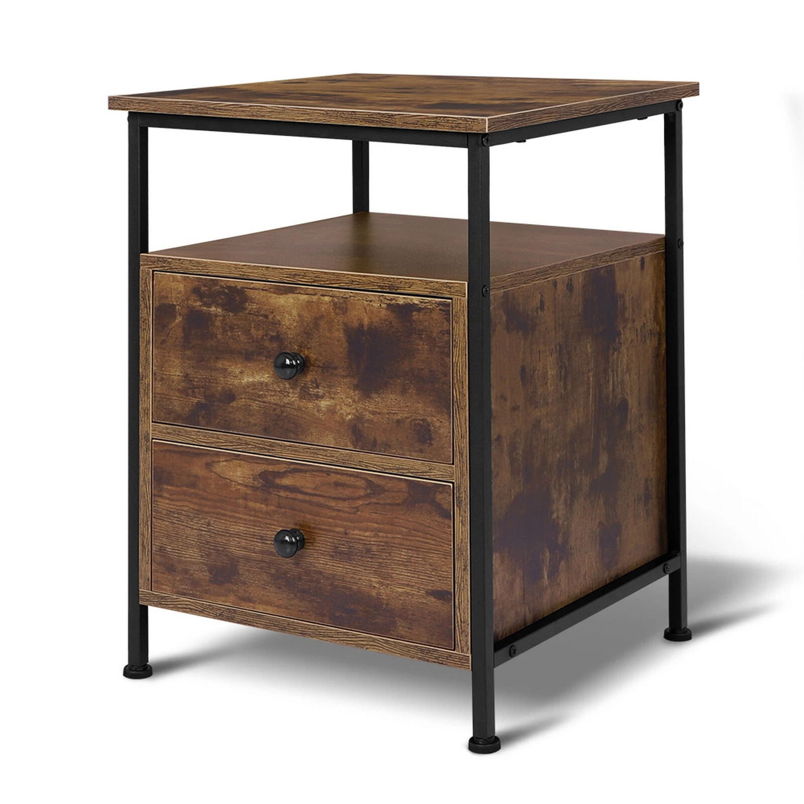 1 Alfordson Bedside Table Retro Wooden Nightstand Vintage Storage Side Cabinet - Brown, 1 of 10