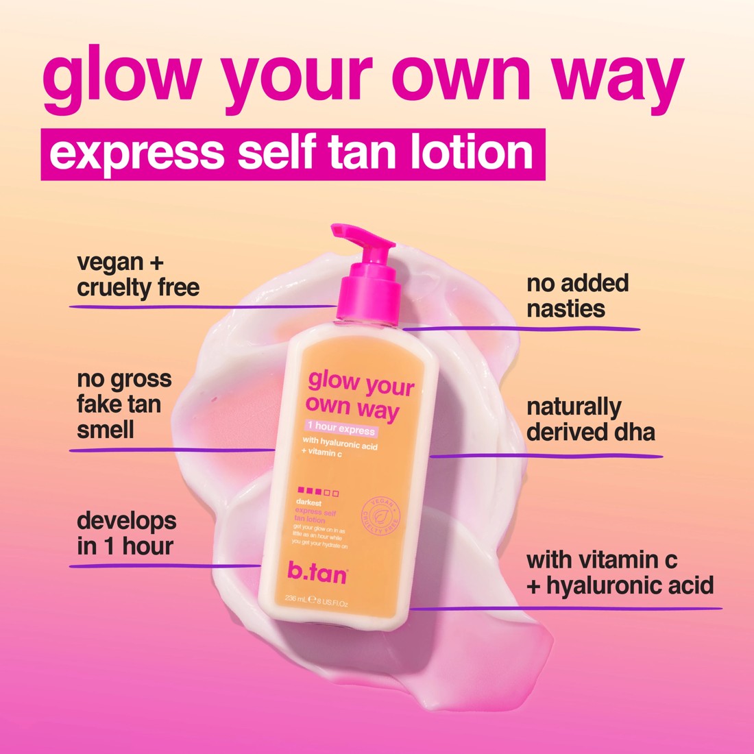 5 b.tan Glow Your Own Way 1 Hour Express Self Tan Lotion - Hyaluronic Acid and Pro-Vitamin B5, 5 of 8