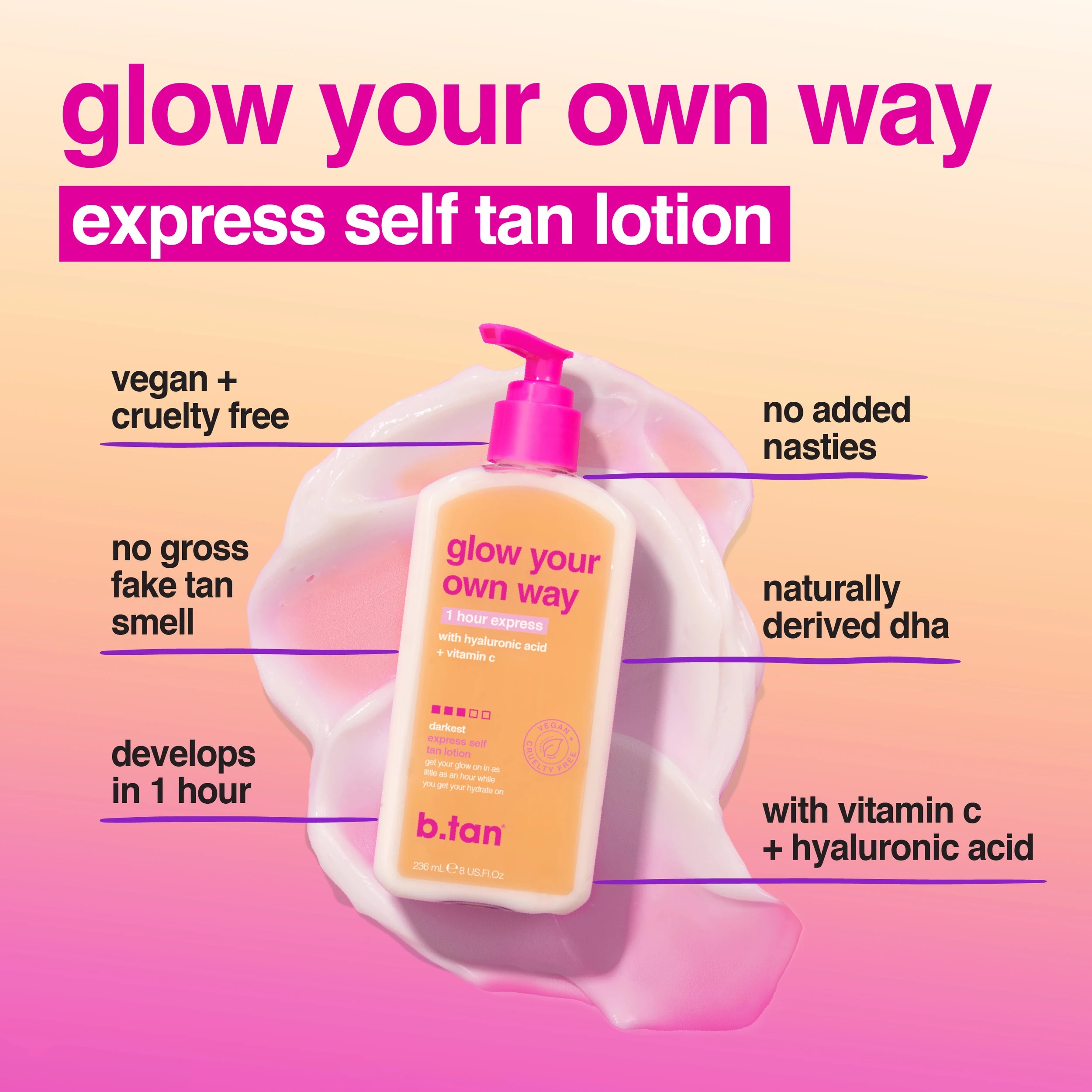 5 b.tan Glow Your Own Way 1 Hour Express Self Tan Lotion - Hyaluronic Acid and Pro-Vitamin B5, 5 of 8