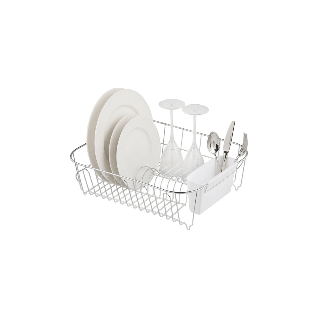 2 Avanti Large Slim Line Dish Rack With Removable Cutlery Caddy 44x37x14cm
 - White, 2 of 3