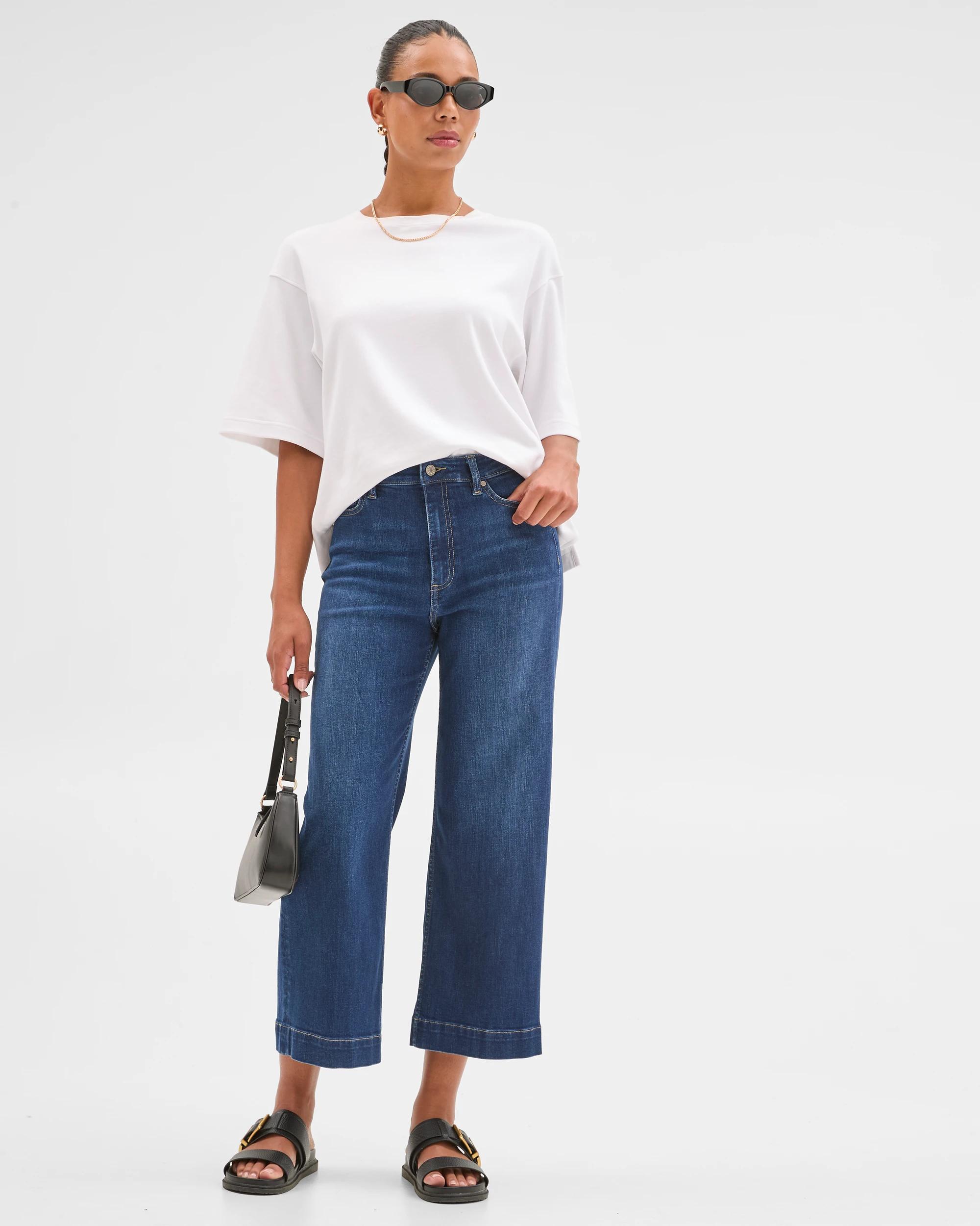 1 Target Woman Kelsey Crop Length Wide Leg Denim Jeans SAPHIRE WASH, 1 of 6