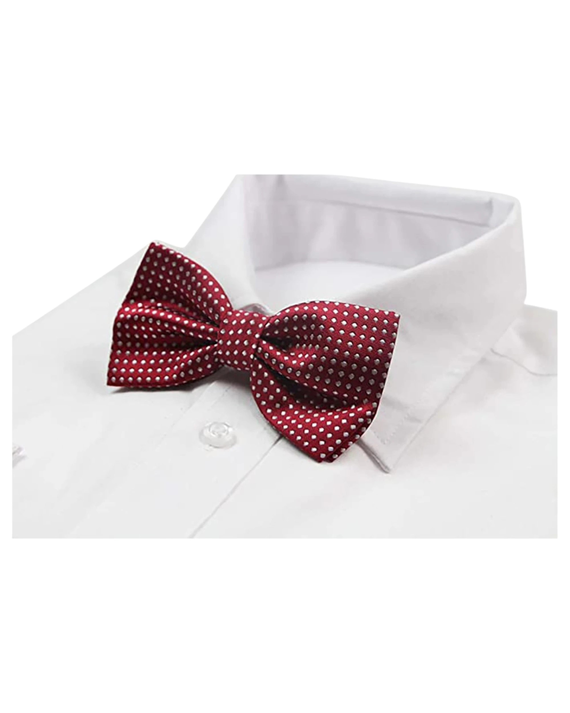 1 Zasel Mens Red Plain Coloured Bow Tie With White Polka Dots - Red, 1 of 5