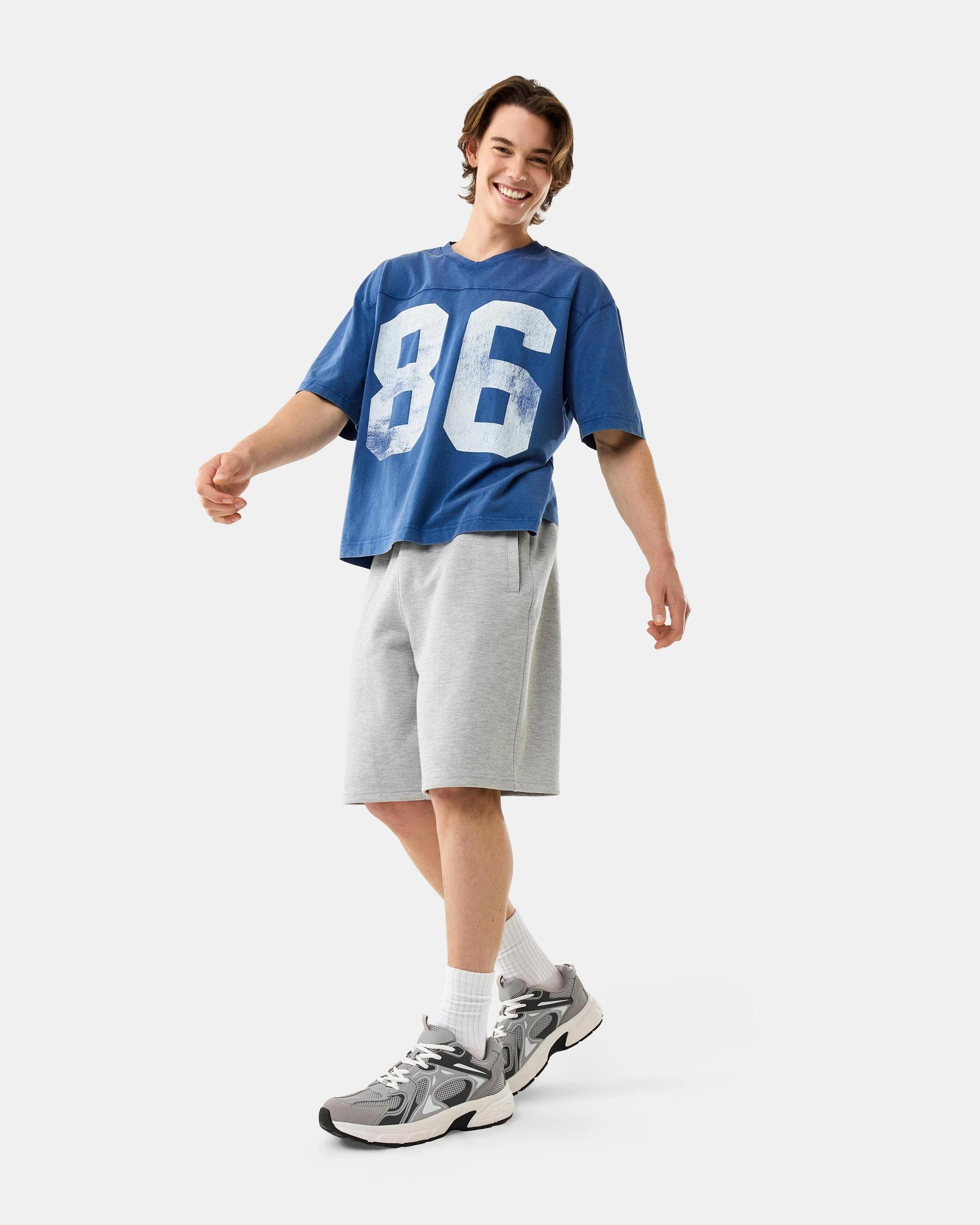 3 Boxy V-Neck Washed Print T-shirt Blu 86, 3 of 7
