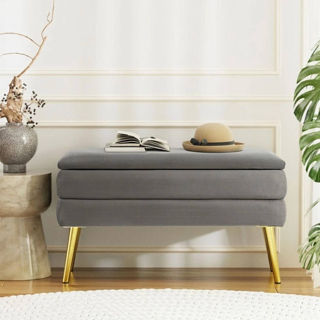 3 Artiss Ottoman Storage Foot Stool Velvet - Grey, 3 of 6