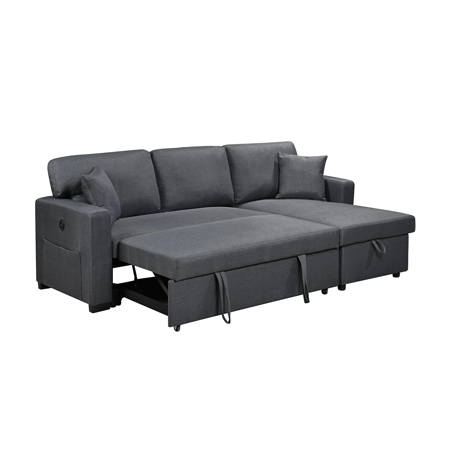 1 Foret 3 Seater Modular Sofa Bed Corner Lounge Pullout Storage Usb Charcoal, 1 of 9