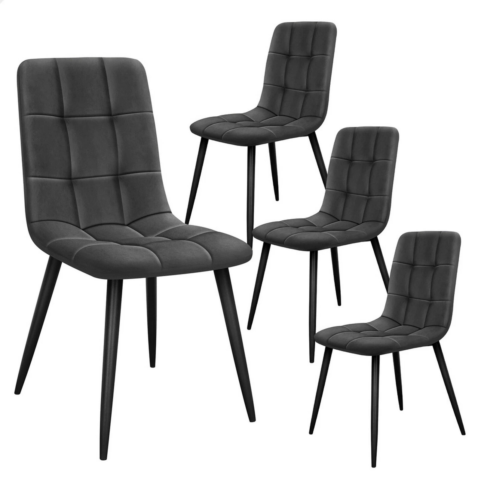 1 Alfordson 4x Dining Chair Kitchen Lounge Cafe Elegant Retro Seat Suede Dark - Grey, 1 of 10