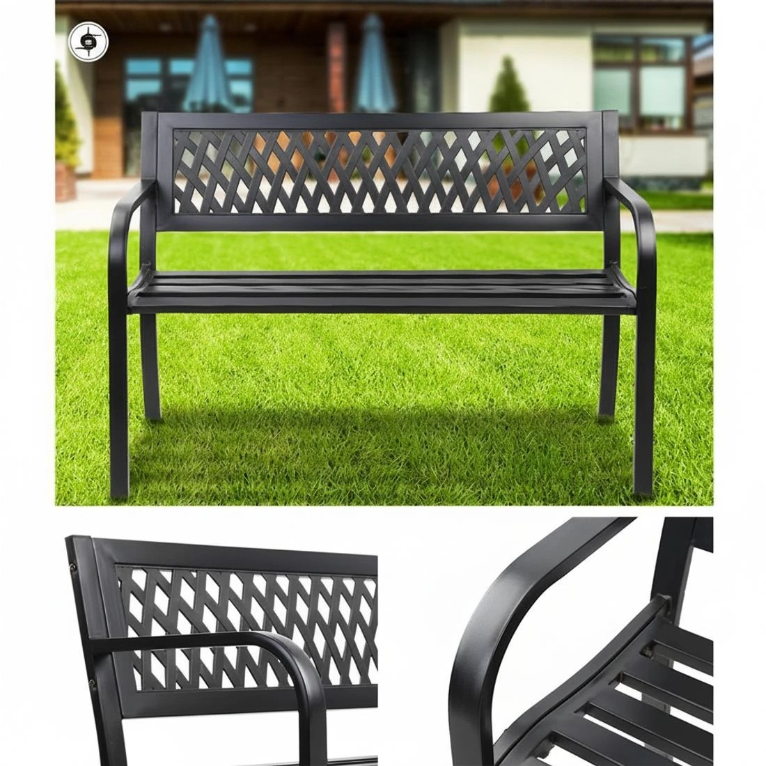 6 Gardeon Outdoor Garden Bench Seat Steel Outdoor Furniture 2 Seater Park - Black, 6 of 7