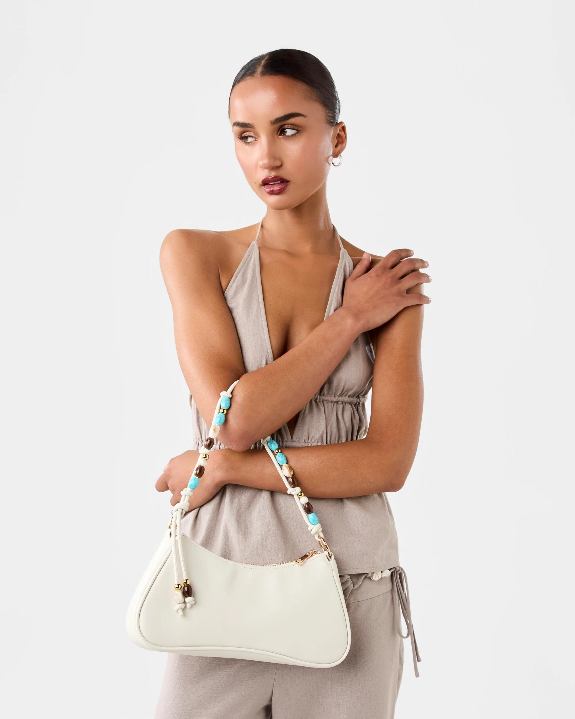 4 Beaded Handle Shoulder Bag Cream, 4 of 5