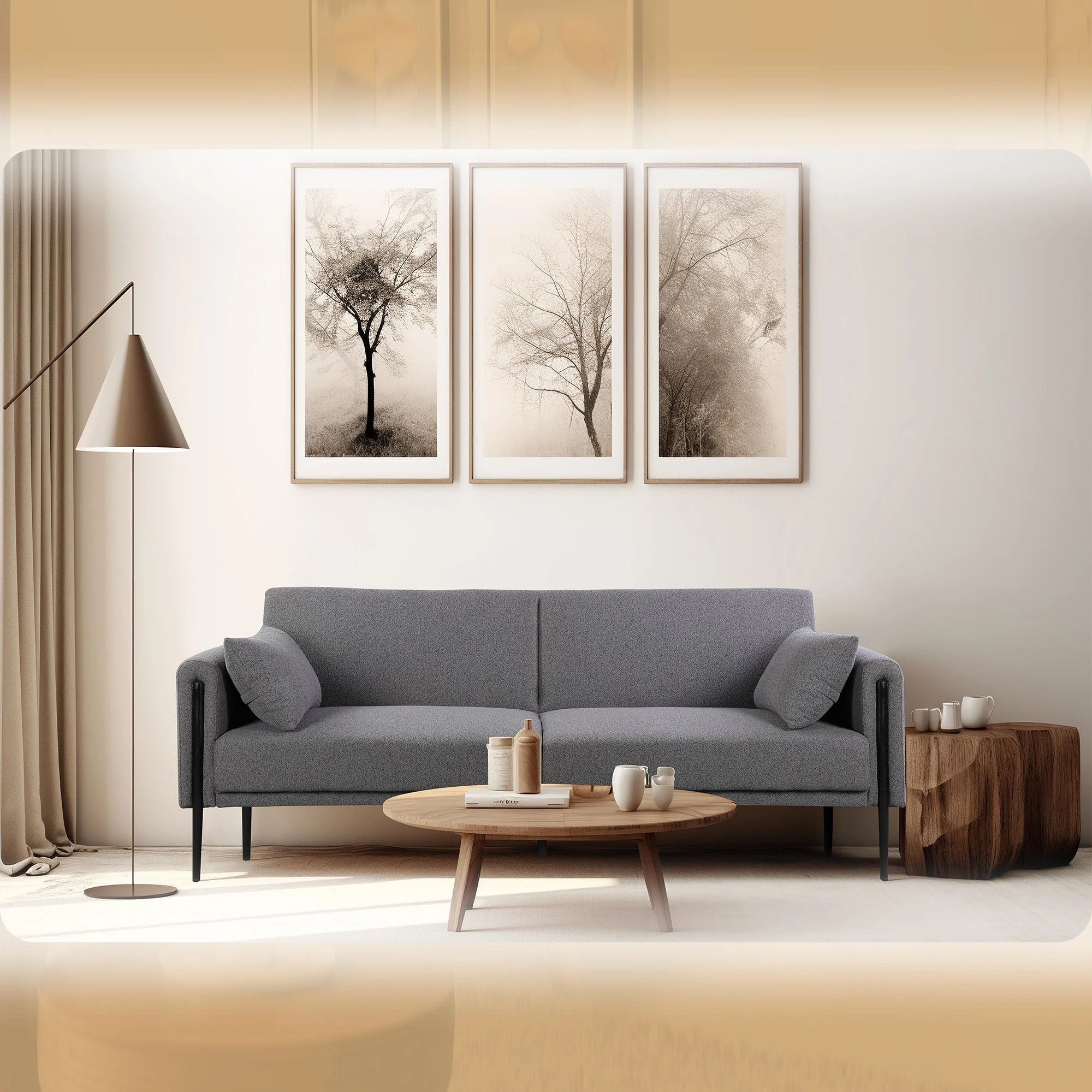 2 Foret Sofa Bed Futon Recliner Fabric Lounge Couch Convertible 3-seater Grey, 2 of 6
