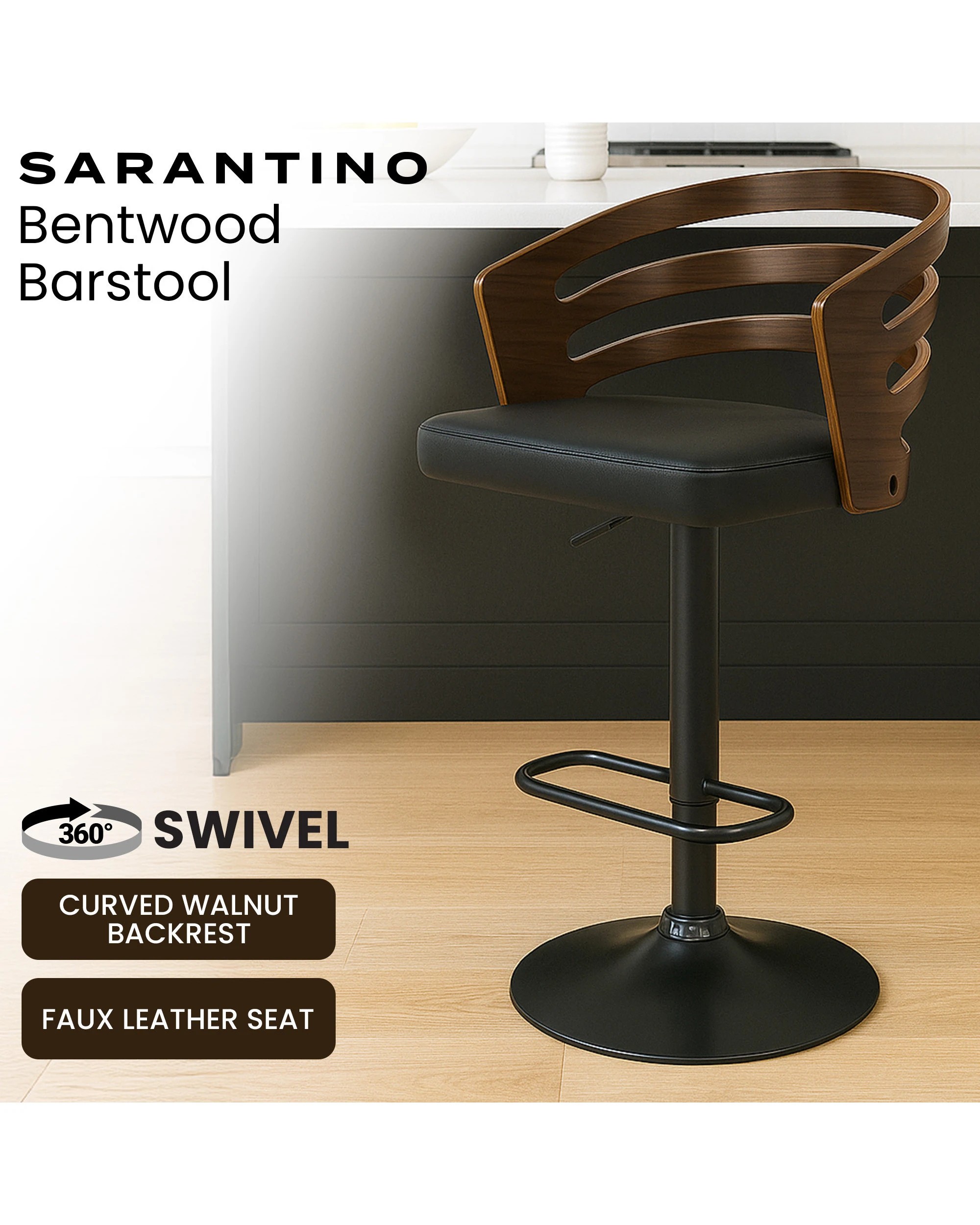 10 Sarantino Bentwood Walnut Barstool Leather Seat And Metal Base, 10 of 10