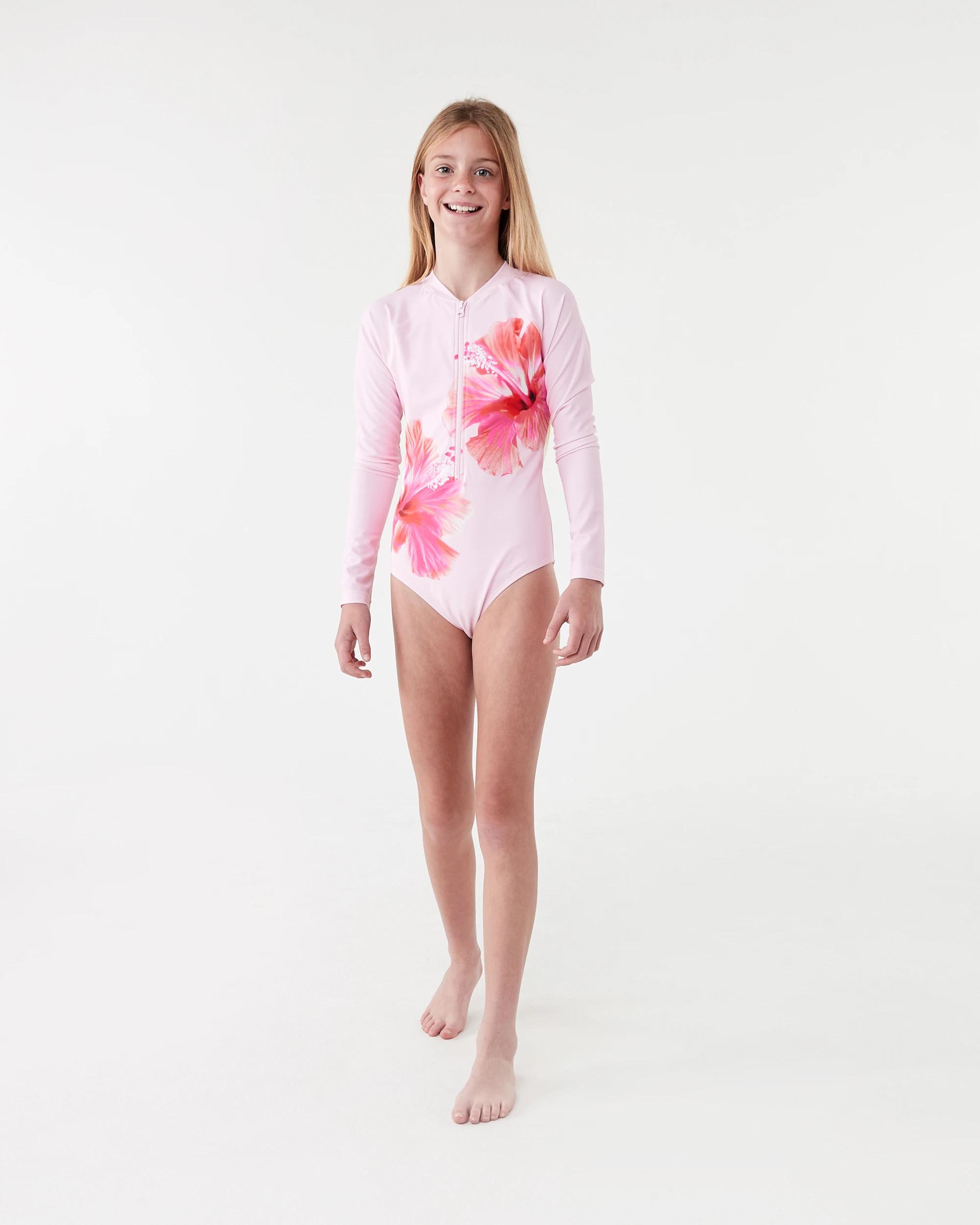 1 Long Sleeve Zip Swimsuit Pnk Flwr, 1 of 4