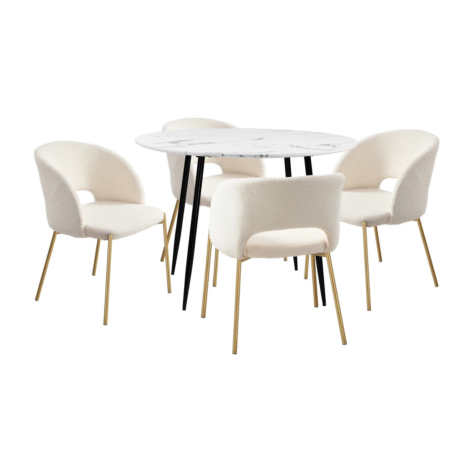 7 Oikiture 110cm Round Dining Table With 4pcs Dining Chairs Sherpa Gold Metal Legs
 - Multi, 7 of 10