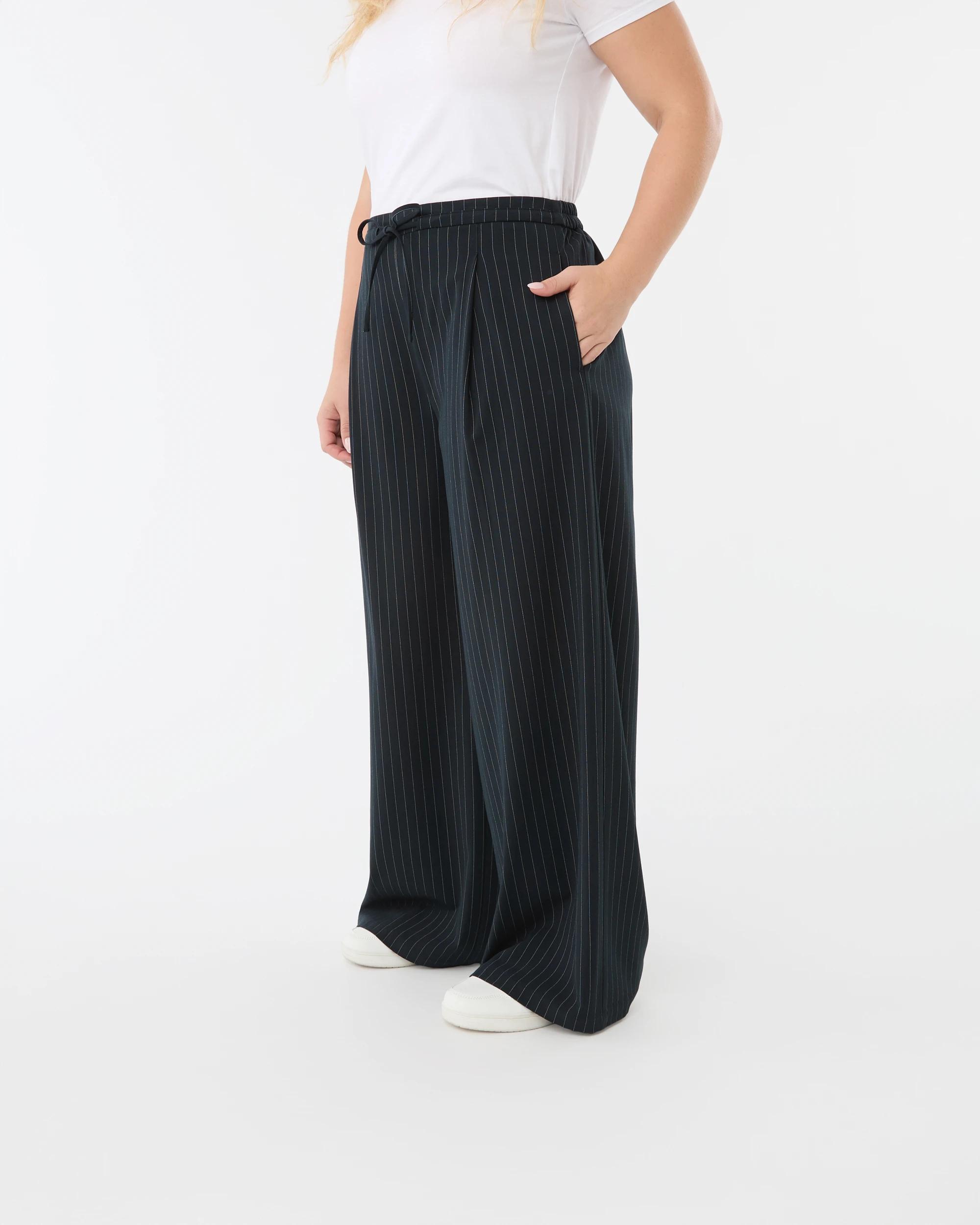 2 Tie Waist Smart Pants Navy Strp, 2 of 5