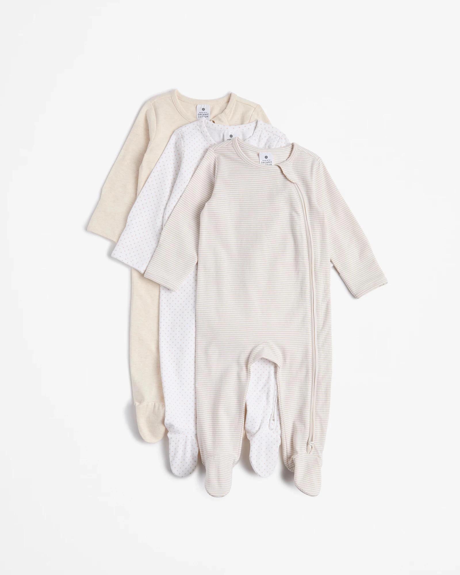 1 Target Baby Baby Organic Cotton Print Zip Coveralls 3 Pack OYSTER GRAY, 1 of 5