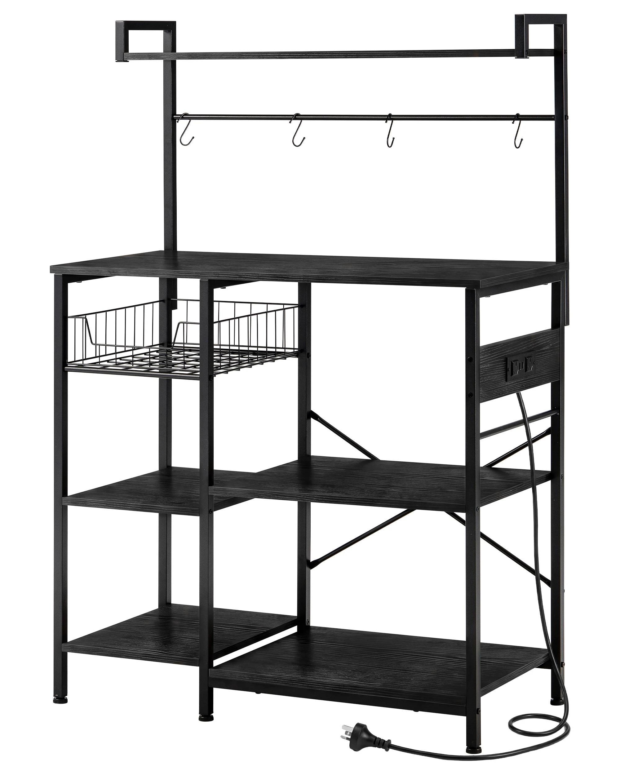 1 ZUNI Kitchen Bakers Rack Multi-Purpose Shelf Coffee Bar Table w/ Power outlets - Black, 1 of 10