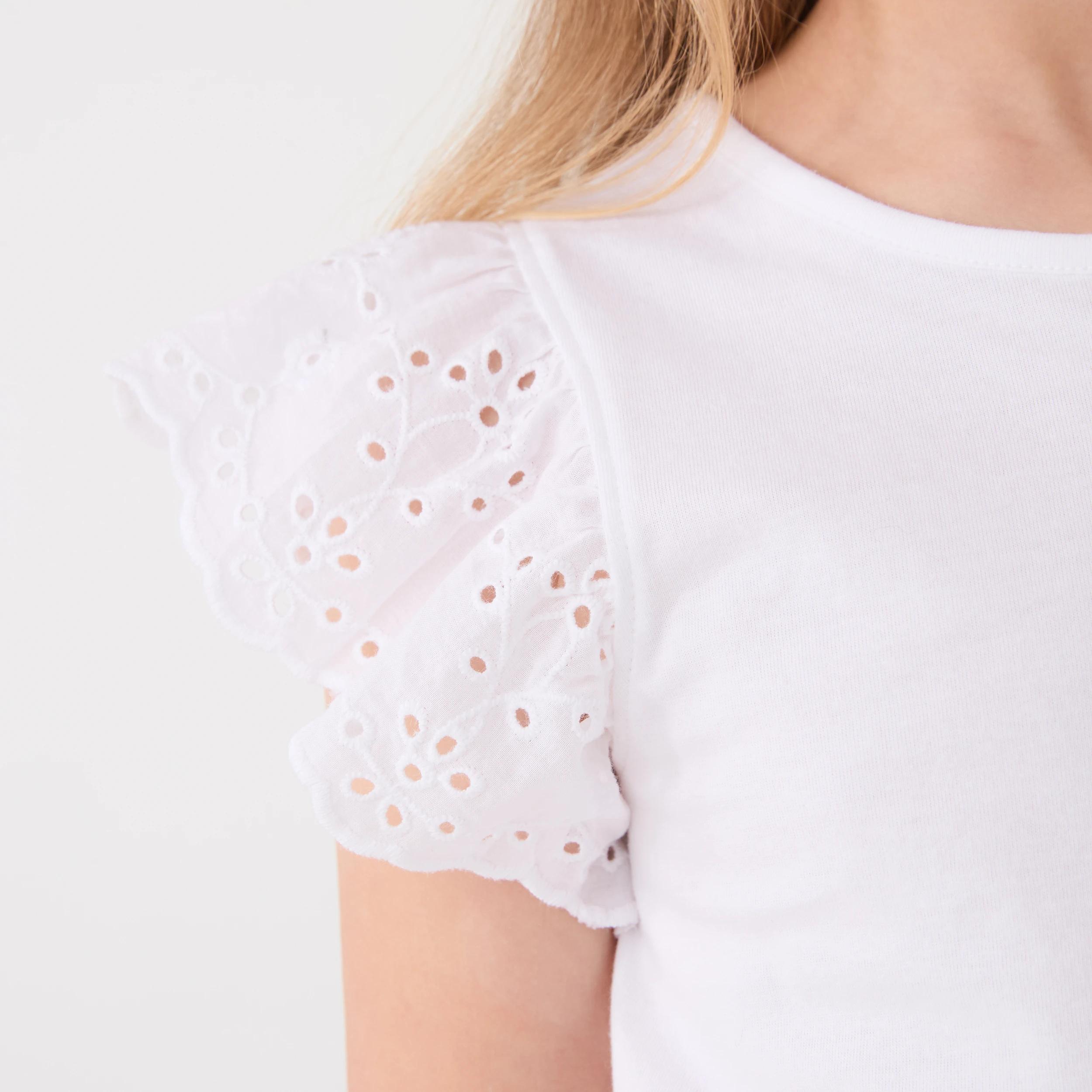 4 Broderie Frill Sleeve T-shirt White, 4 of 6