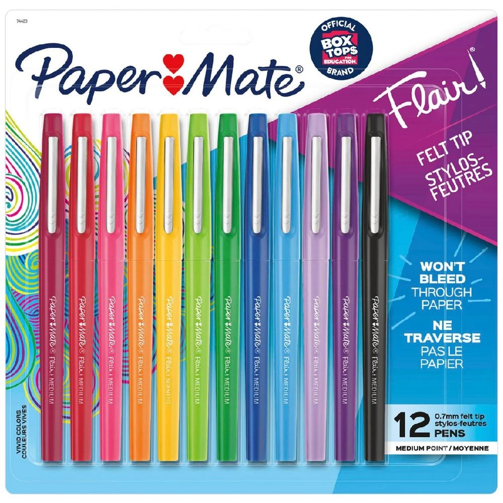 1 Paper Mate Flair Medium Fineliner 0.7mm Assorted 12 Pack, 1 of 2