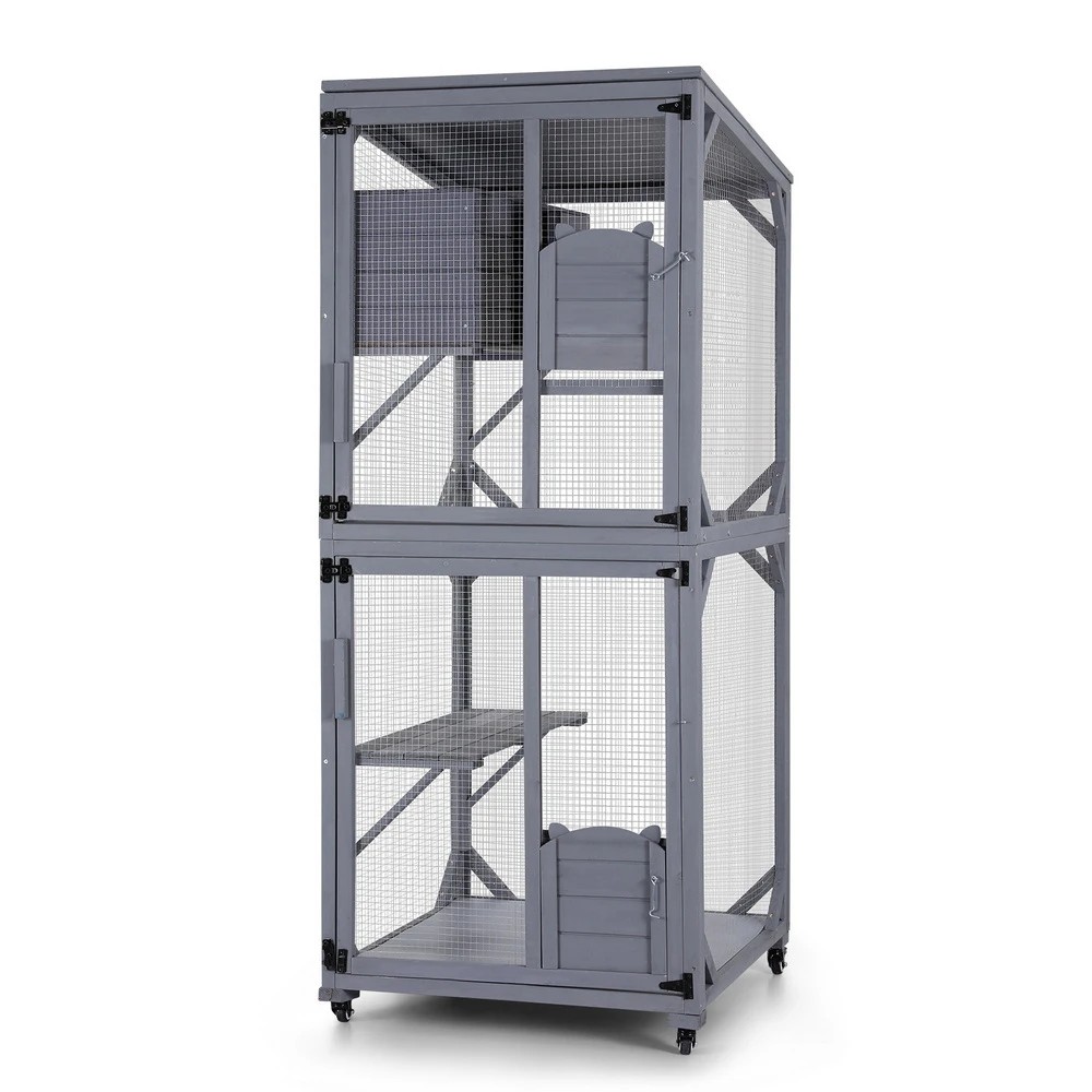 1 i.Pet Cat House Wooden 180cm Rabbit Hutch Pet Condo Small Dog Enclosure - Grey, 1 of 7