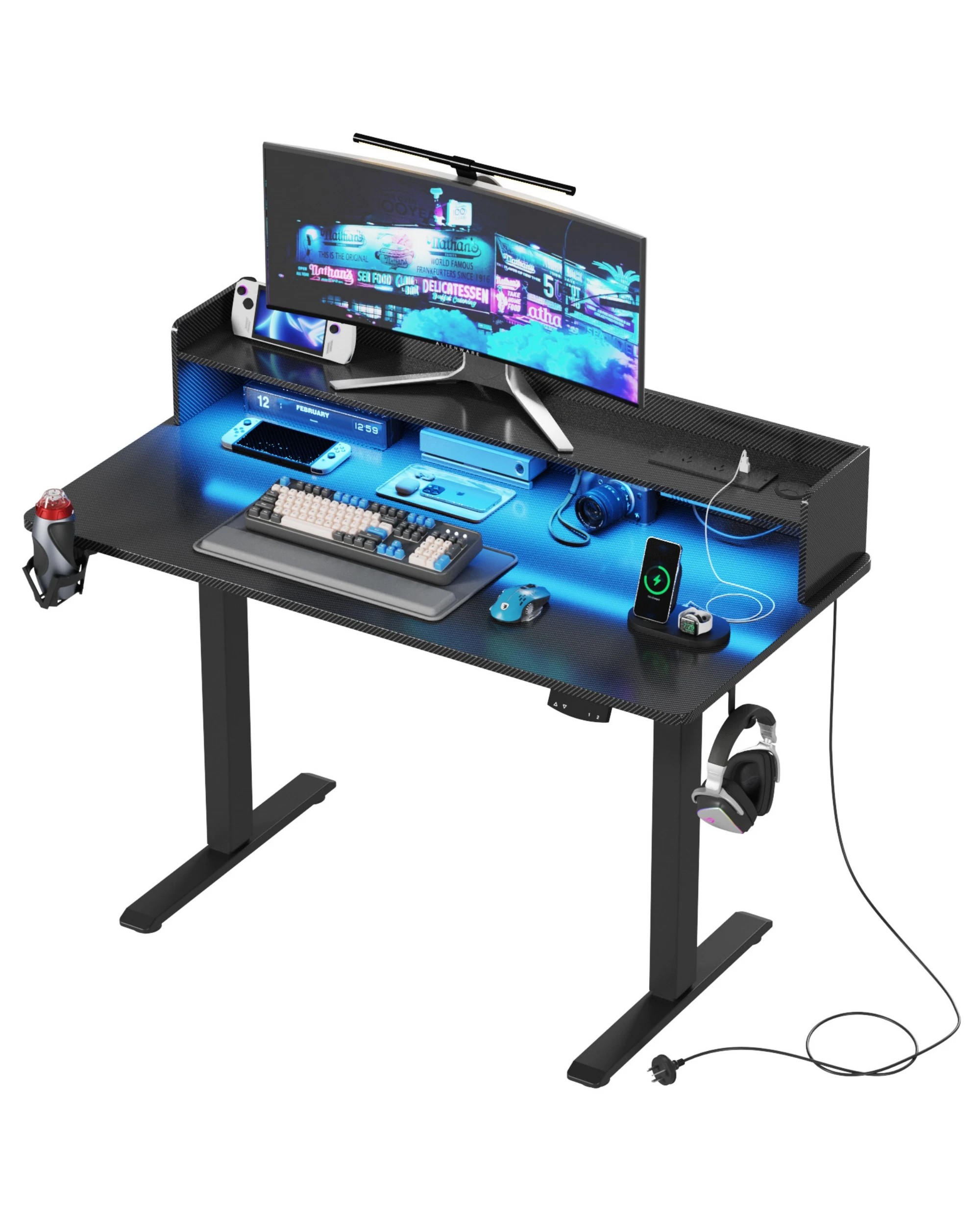 3 Advwin Led Rgb Light Electric Standing Desk with Power Outlets Monitor Stand - Black, 3 of 4