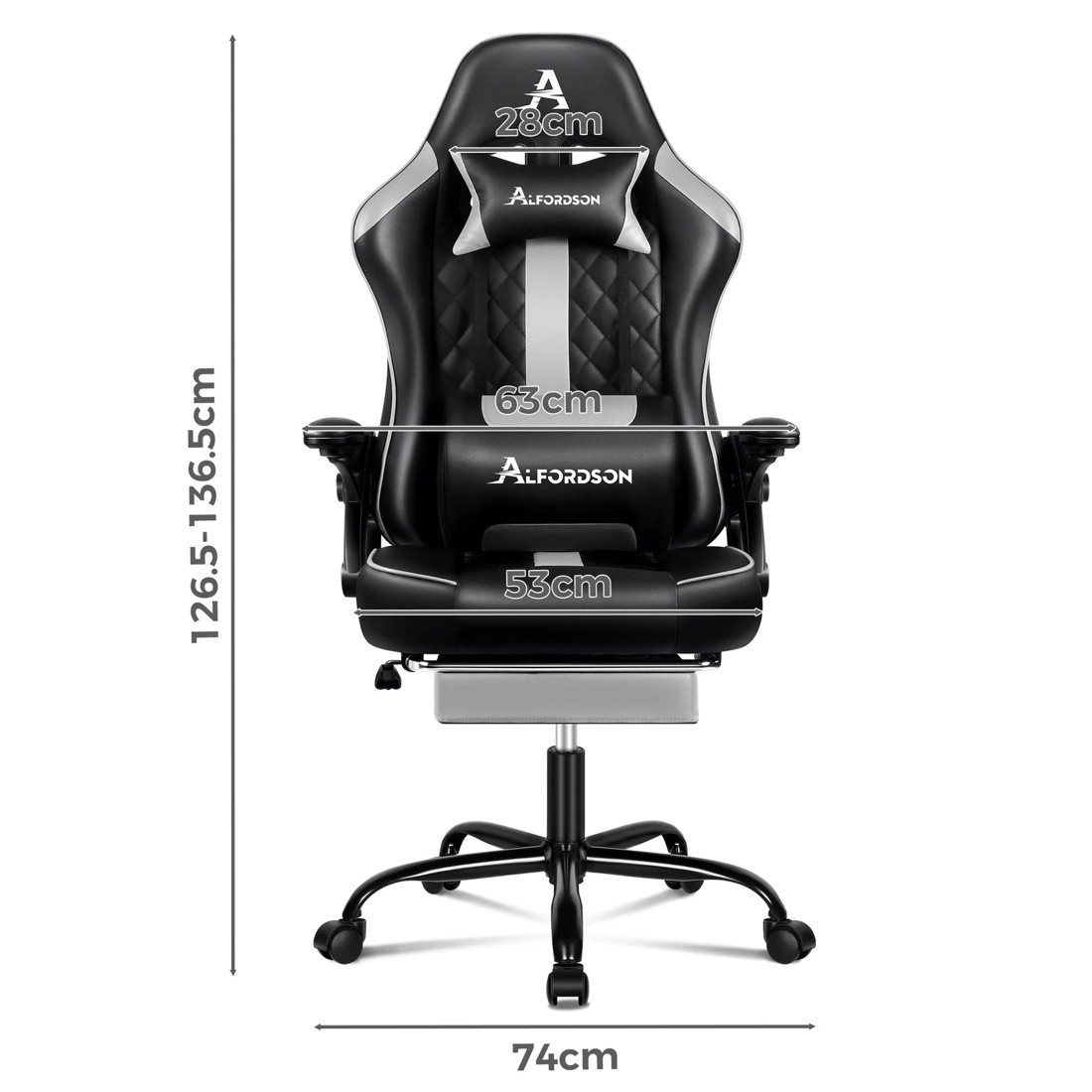 9 Alfordson Gaming Office Chair Massage Computer Footrest Leather - Grey, 9 of 10