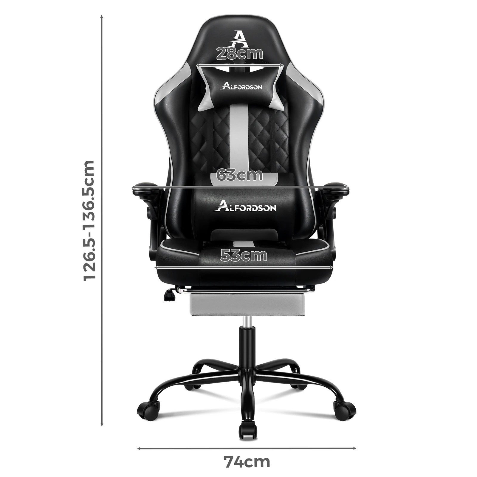 9 Alfordson Gaming Office Chair Massage Computer Footrest Leather - Grey, 9 of 10