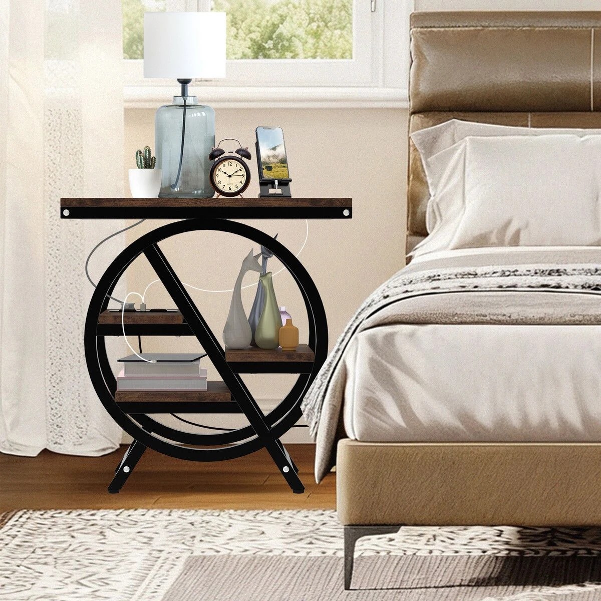 4 LUXSUITE Sofa Bed Side Table with Charging Station Hall Entry Lamp, 4 of 6