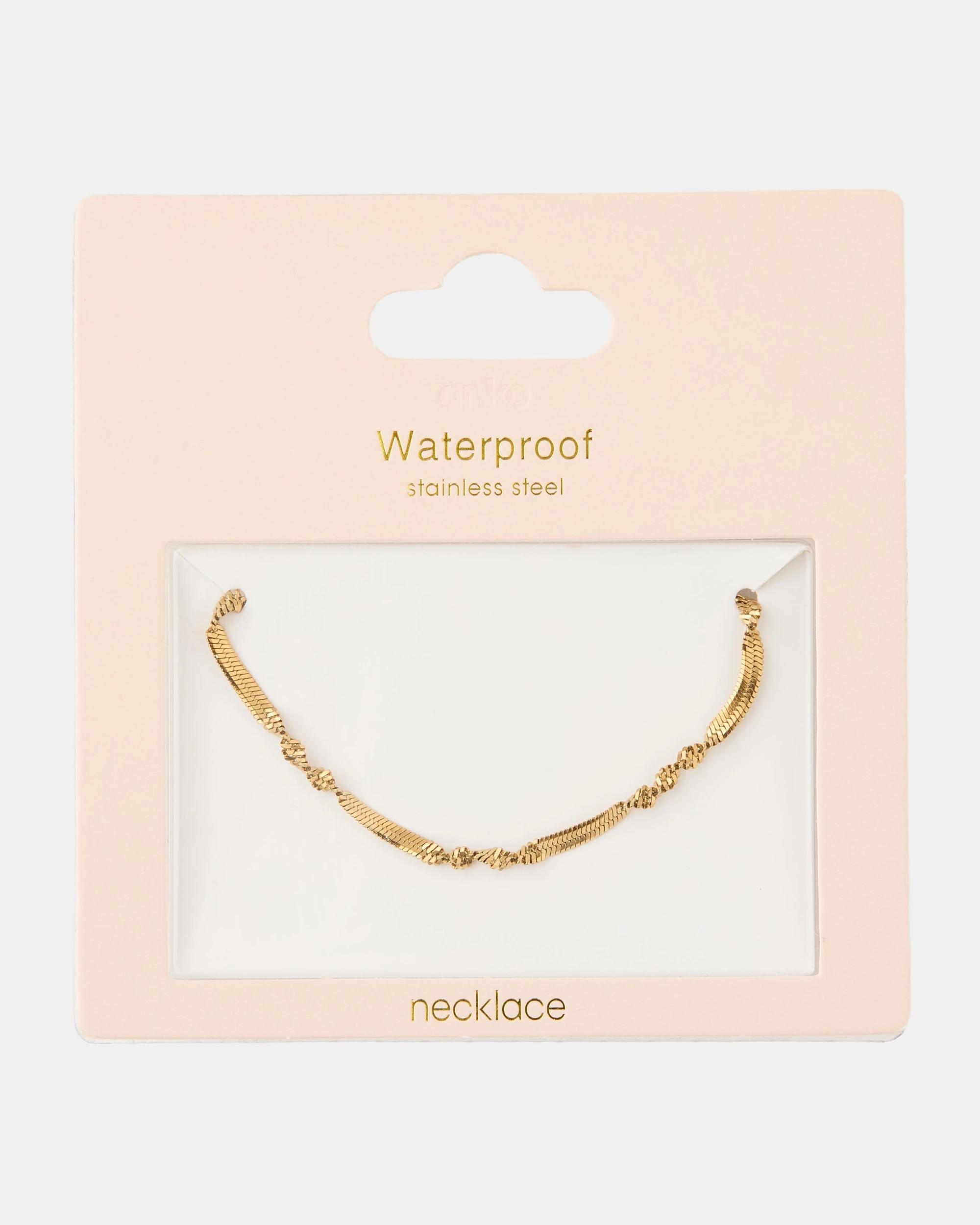 3 Waterproof Stainless Steel Twist Snake Necklace - Gold Tone Gold, 3 of 4
