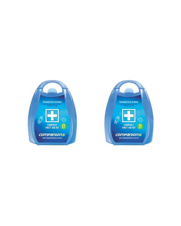 Companion 2x 25pc Companion Portable Compact First Aid Kit Lightweight Durable Case 13x13cm - Blue