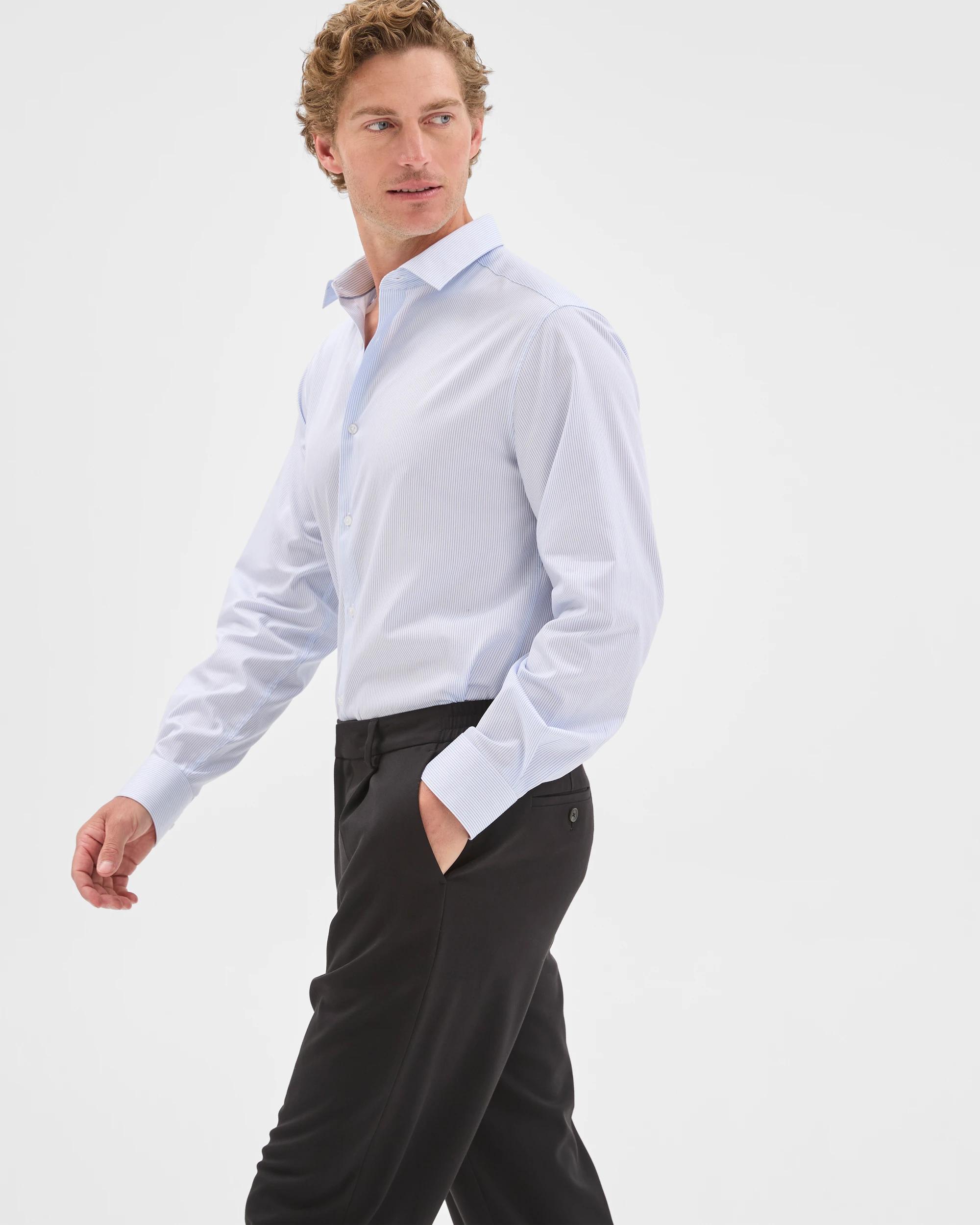 4 Preview Australian Cotton Business Stripe Shirt BLUE PIN, 4 of 6