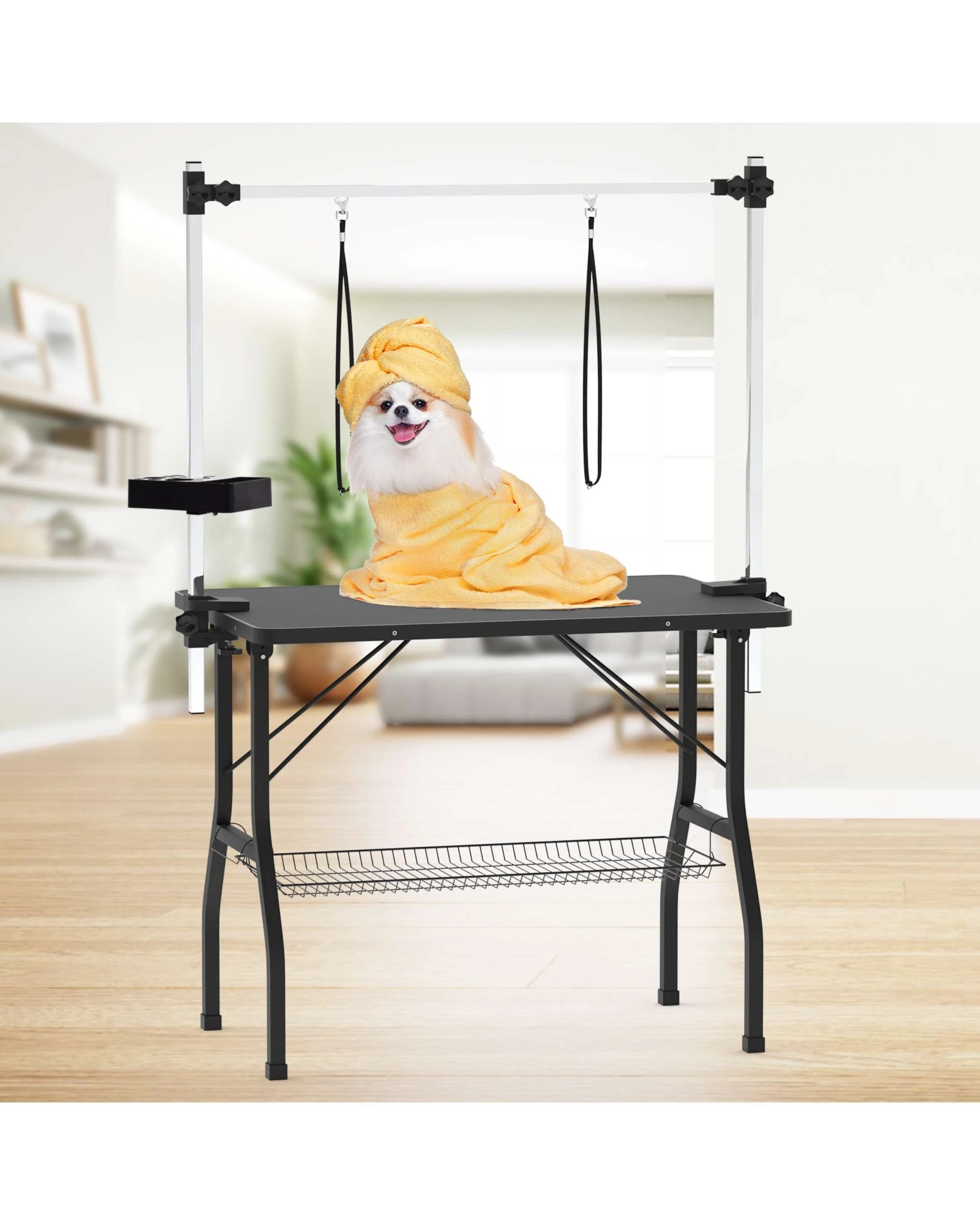 3 Advwin Pet Grooming Table with Storage Basket & Pet Hair Dryer, Height Adjustable Anti‑Slip Grooming Set, 3 of 10