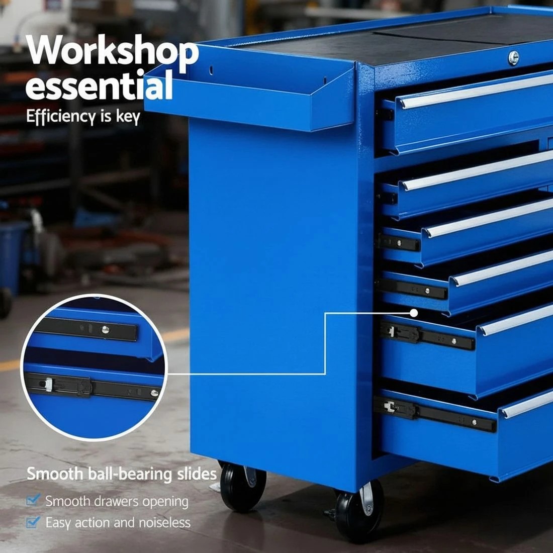 4 Giantz 6 Drawer Tool Chest Trolley Cabinet Cart Toolbox Storage Organiser - Blue, 4 of 6