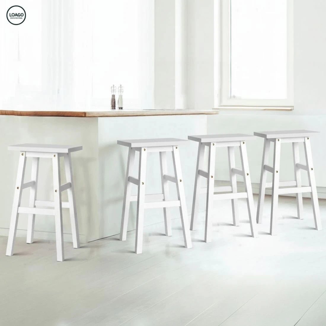 6 Artiss 4x Bar Stools Kitchen Chairs Wooden - White, 6 of 7