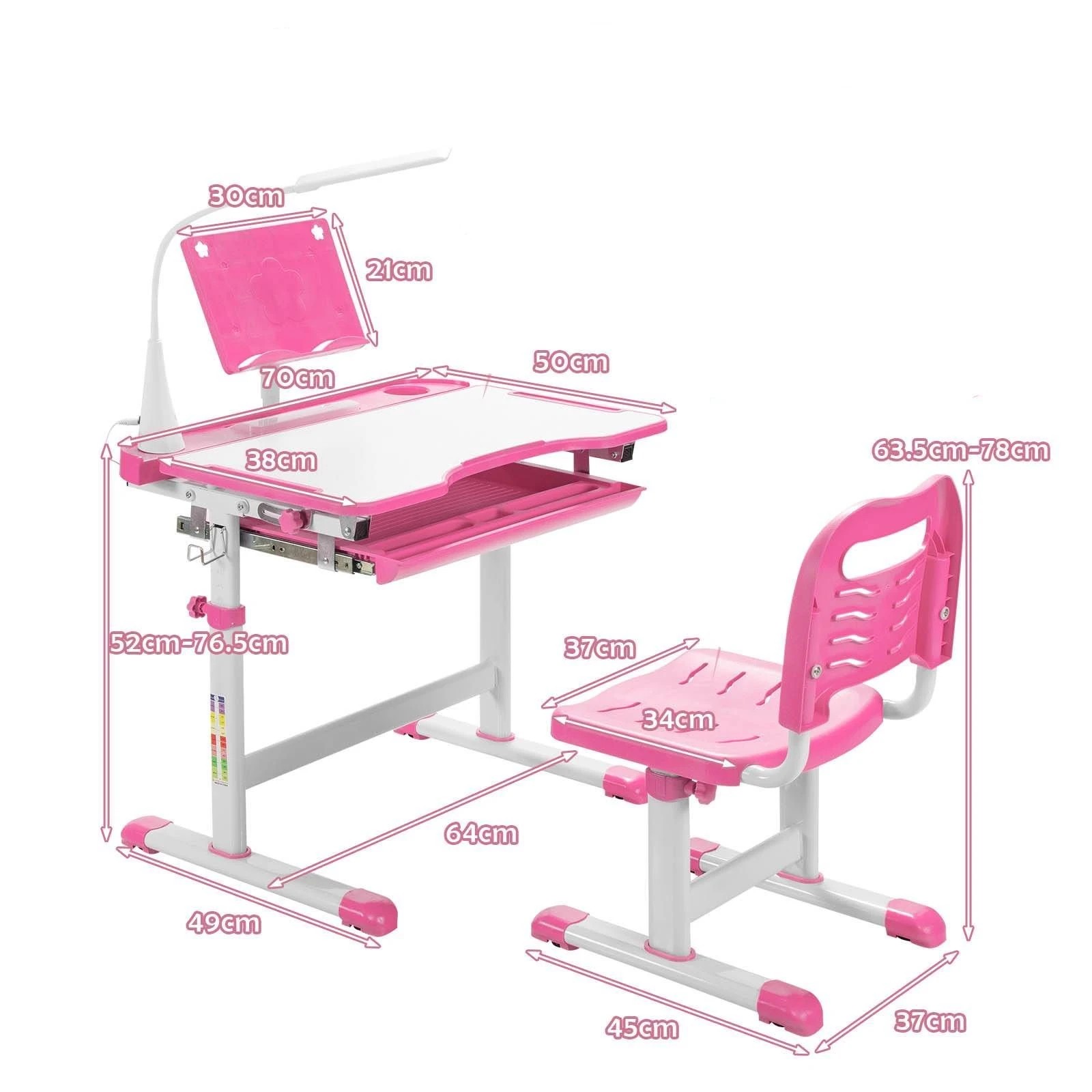 5 Costway Adjustable Study Desk & Chair Set w/LED Light Pink, 5 of 5