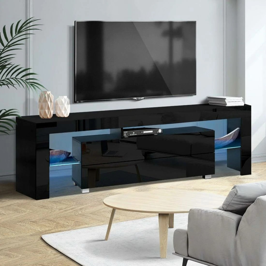 8 Artiss Entertainment Unit TV Cabinet LED 160cm Elo - Black, 8 of 8