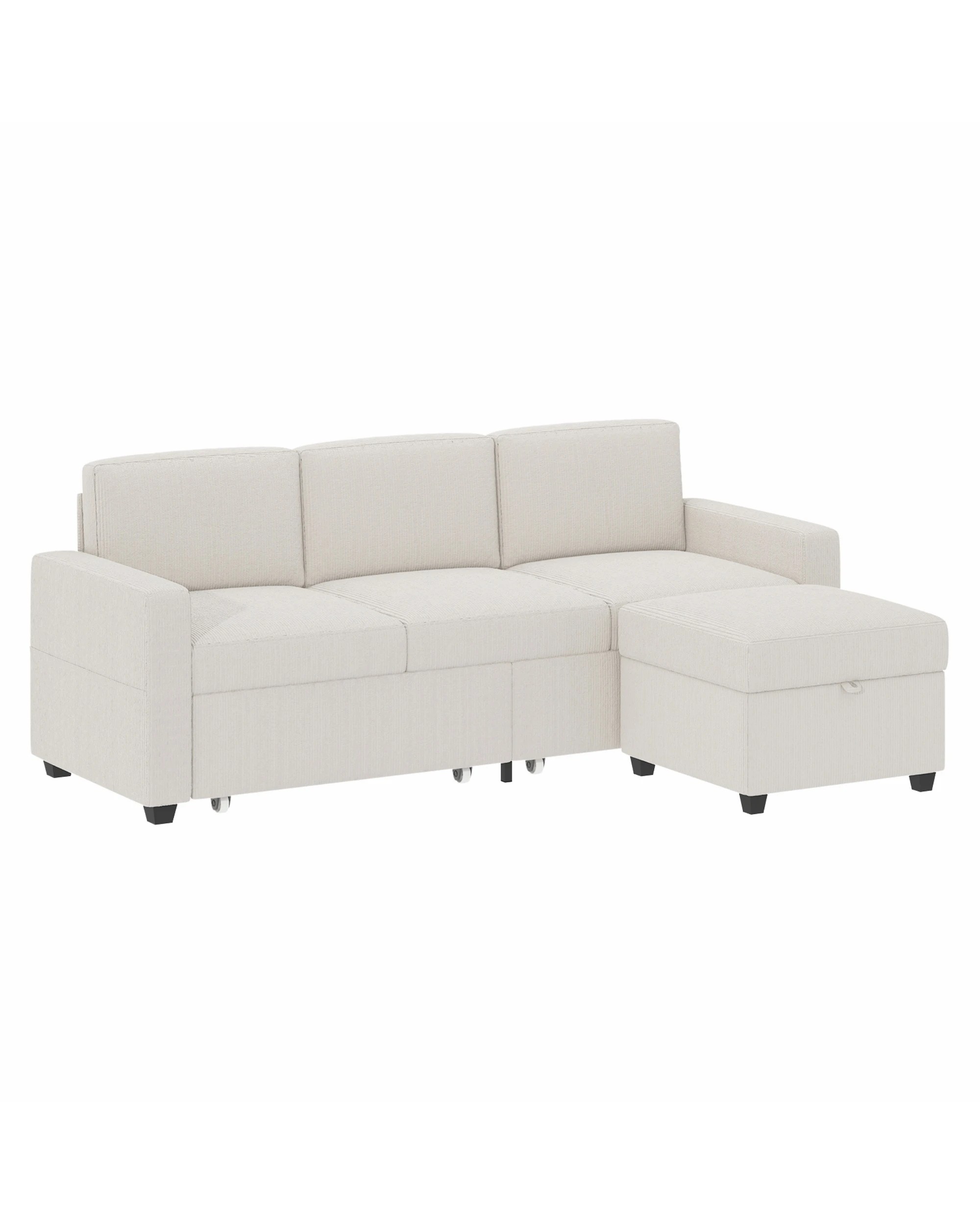 1 Advwin 3 Seater Sofa 197cm Corduroy Modular Corner Couch W/ Storage Ottoman & Drawers Lounge Chaise, 1 of 9