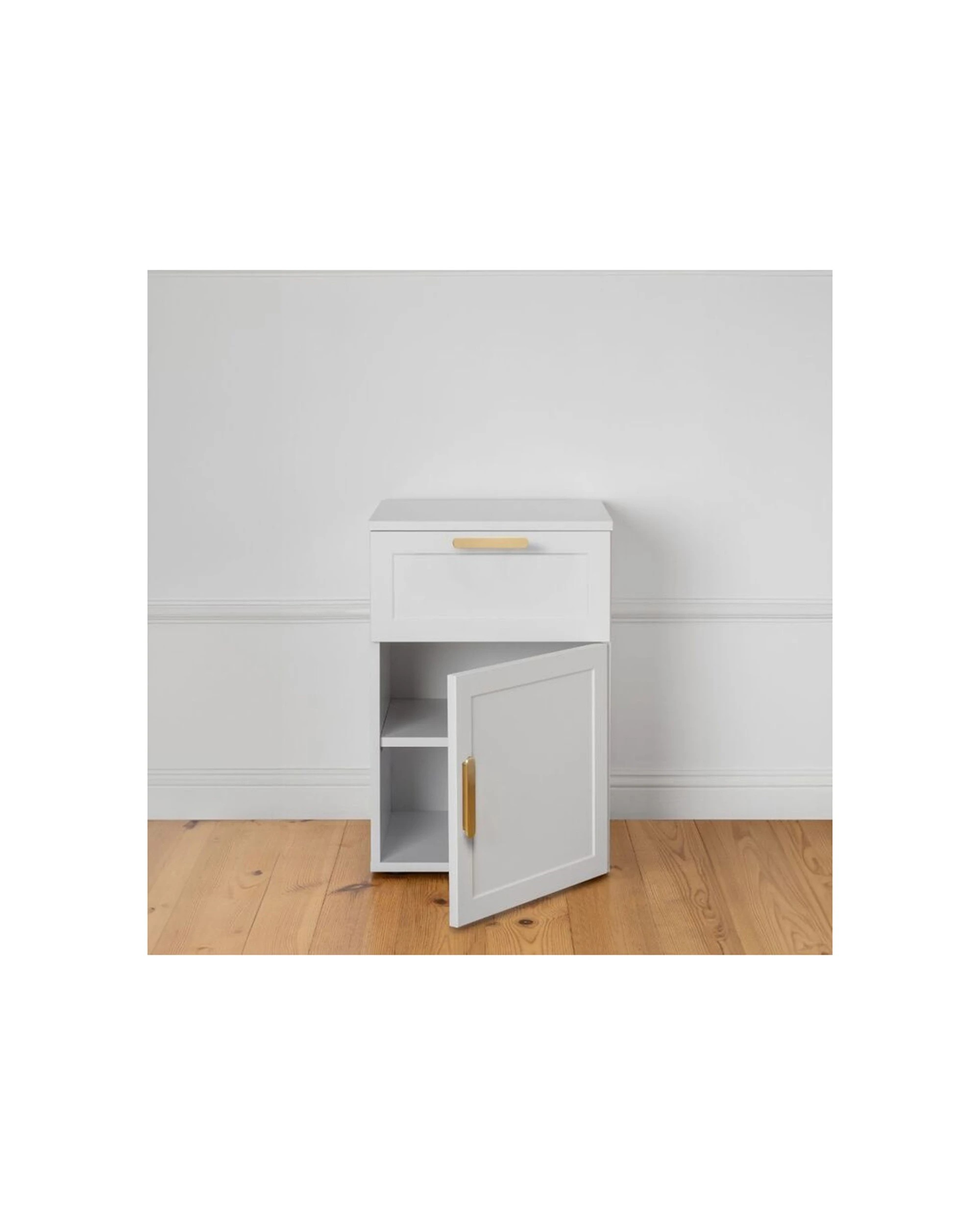 3 European Cabinetry Porto Bedside Table Hamptons Brass Oval Handle - White, 3 of 4