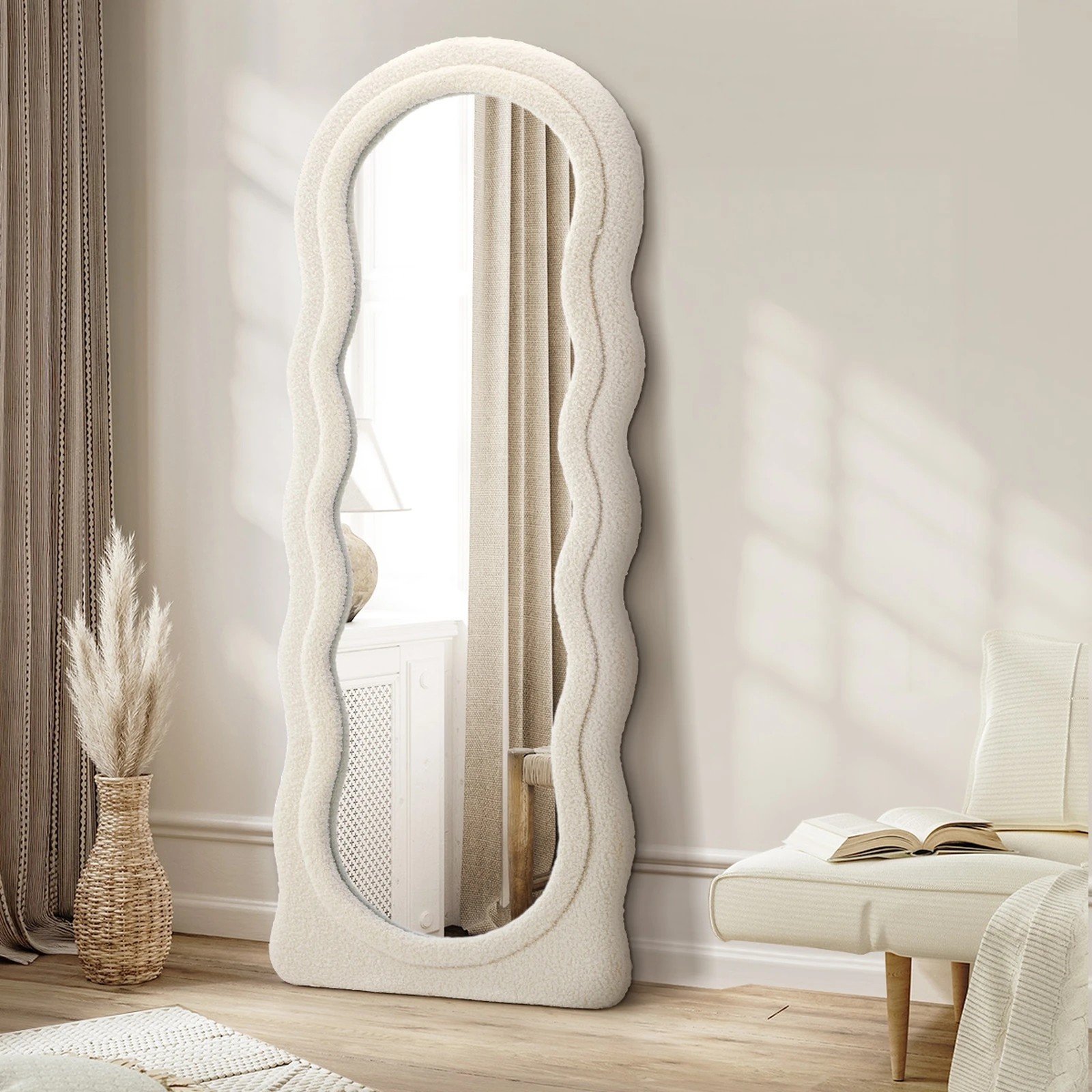 4 Oikiture Full Length Mirror 180cm Boucle Floor Standing Mirrors Dressing Makeup - White, 4 of 9